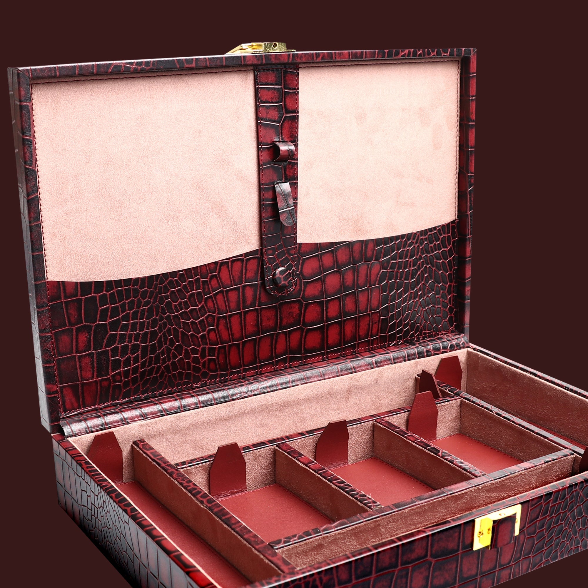 Leather Poker Box | Croco Embossed Genuine Leather | Color: Cherry Leather Talks