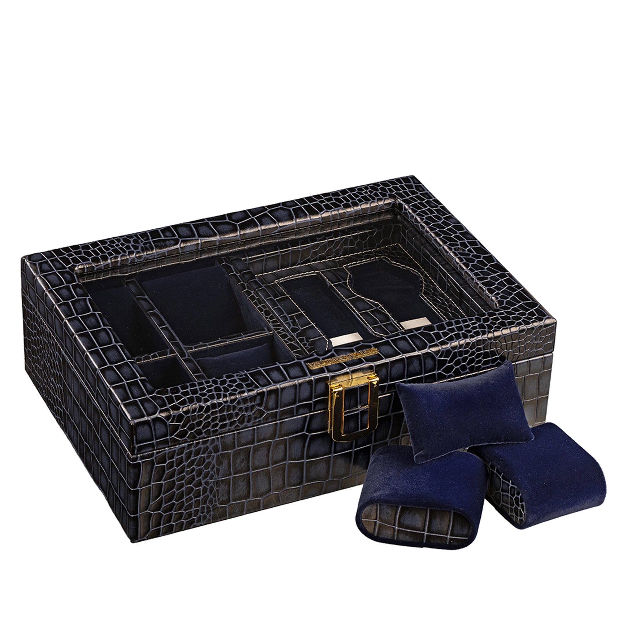 Galio Premium Watch Box 8 Watches | Genuine Leather Watch Storage Case for Men | Color: Croco Blue Leather Talks
