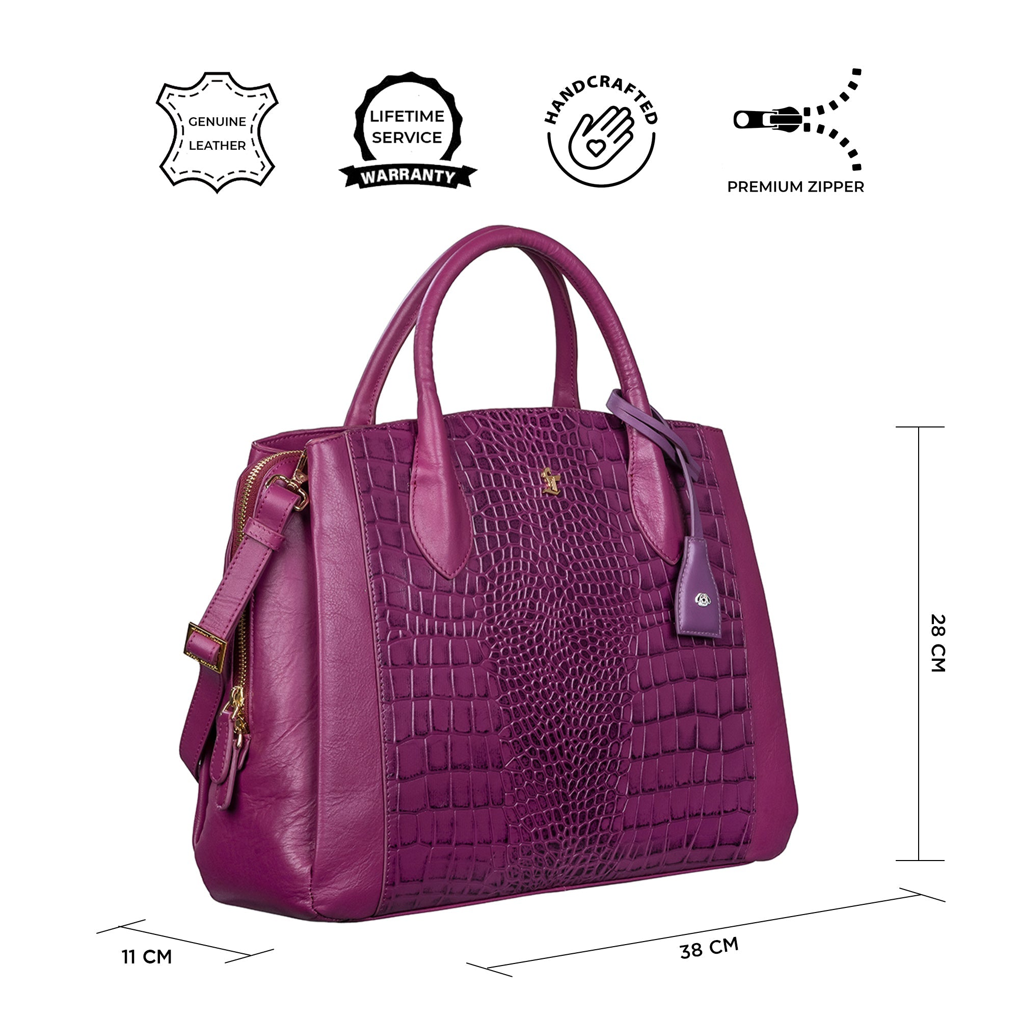 Clara Sr. Large Genuine Leather Handbag | Croco Embossed Shoulder Bag for Office, Travel & Everyday Use | Color: Pink Leather Talks