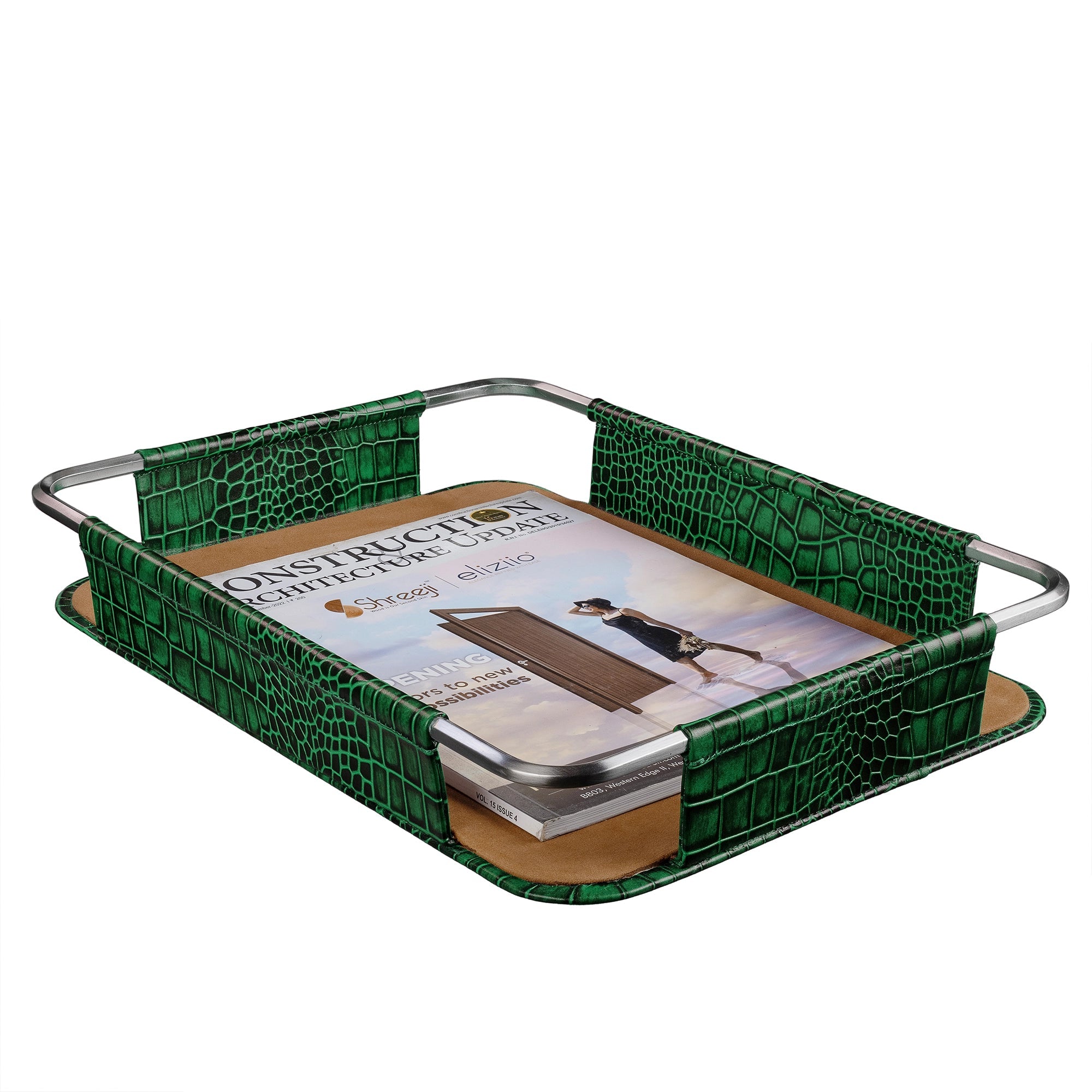 Desktop Planner Set I | Office Table Accessories| Croco Embossed Genuine Leather | Color- Green Leather Talks