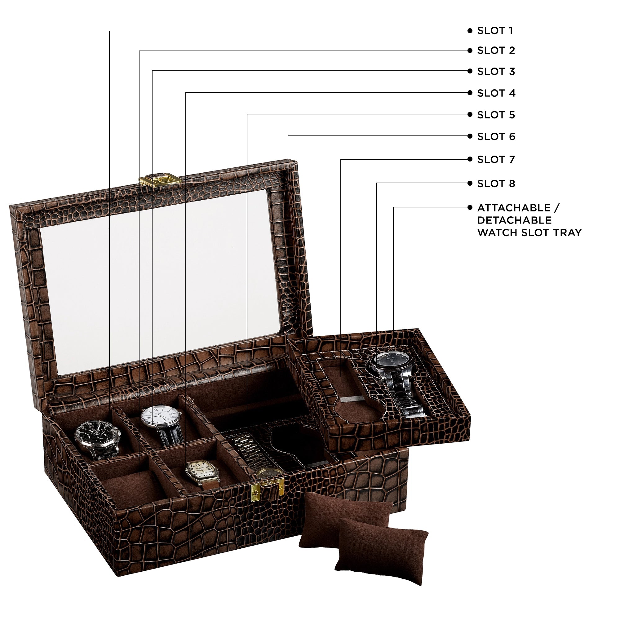 Galio Leather Watch Box For Men | Genuine Leather Watch Box for Men | Can Hold 6 Watches | Acrylic Top | Color: Croco Brown Leather Talks