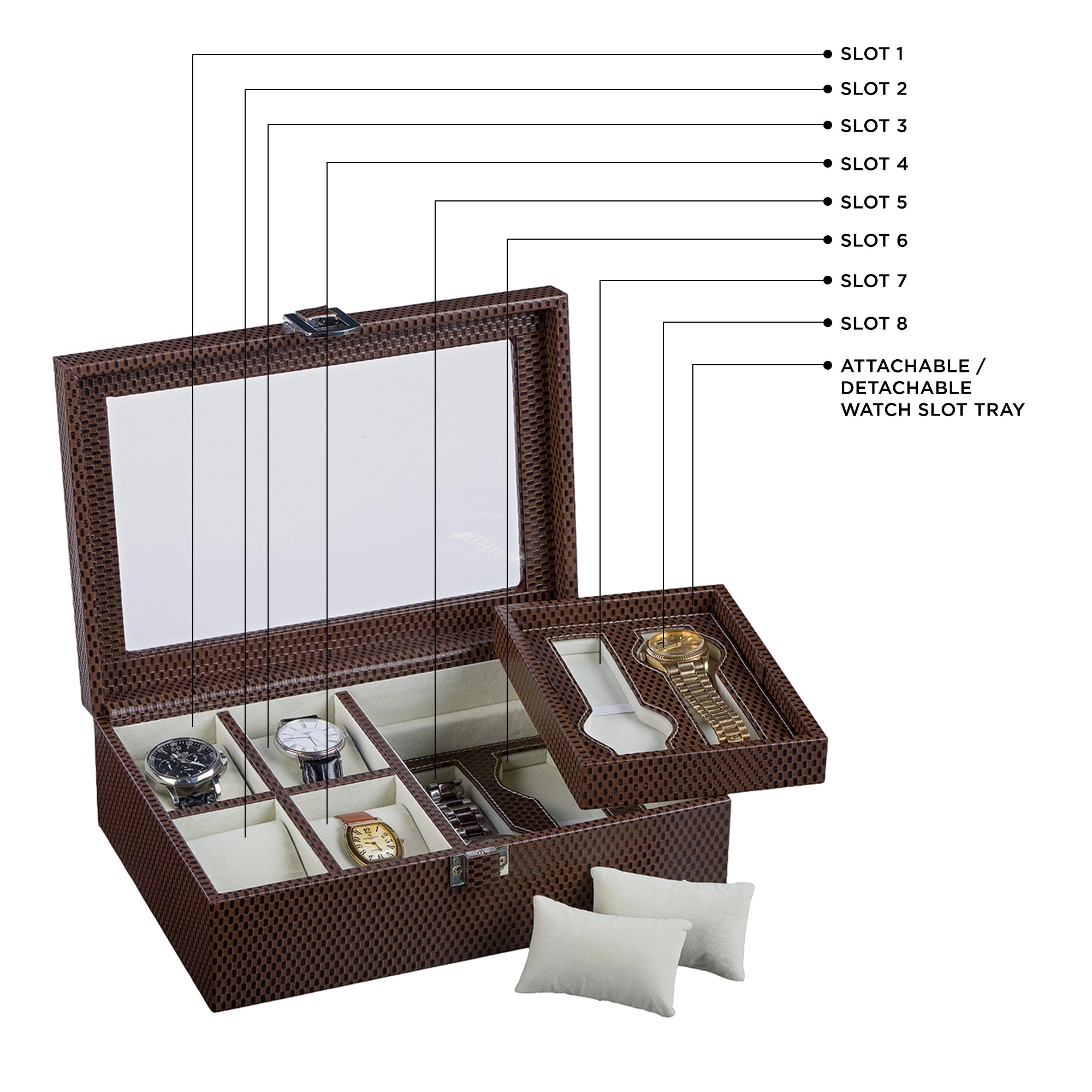 Galio Watch Box 8 Slots | Luxury Genuine Leather Watch Organizer for Men | Premium Watch Storage Case | Color: Brick Brown Leather Talks