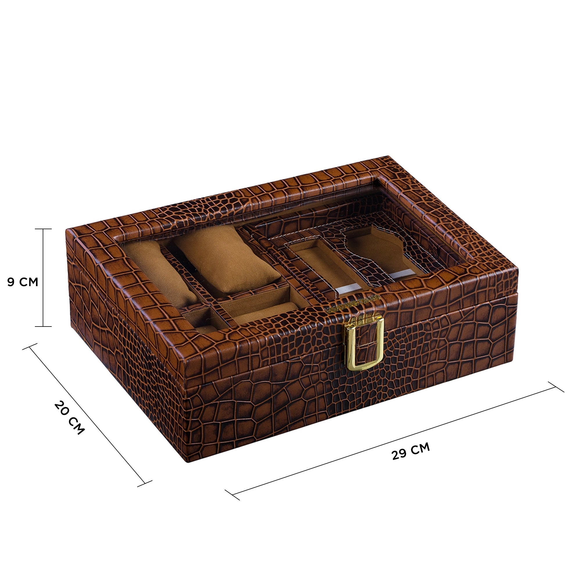 Galio Leather Watch Box / Case | Genuine Leather Watch Box for Men | Can Hold 8 Watches | Acrylic Glass Top | Color: Croco Tan Leather Talks