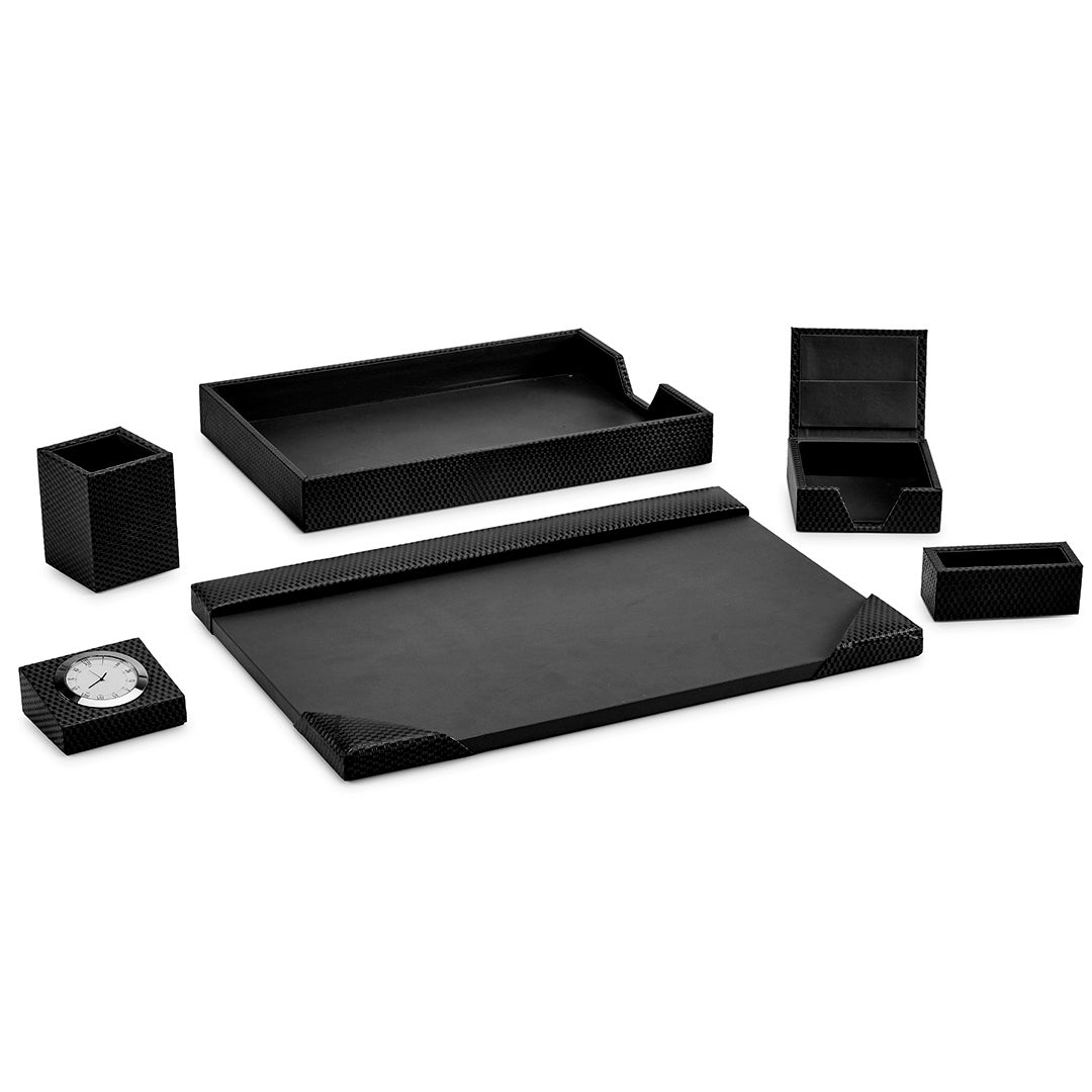 Desktop Planner Set II | Office Table Accessories | Embossed Genuine Leather | Color- Brick Black Leather Talks
