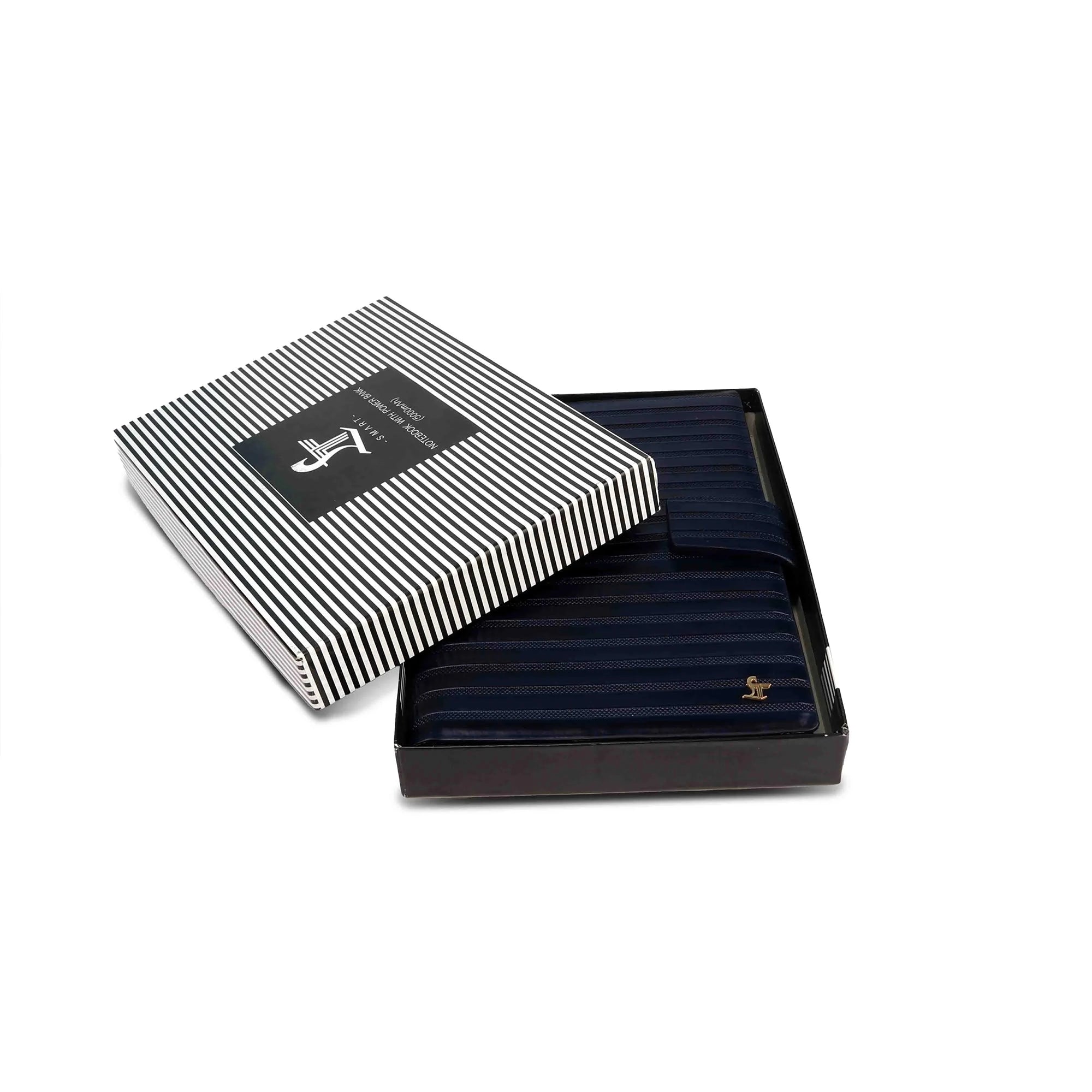 LT Smart Leather Notebook with Power Bank (5000 mAh) | Diary with Power Bank | Color: Italian VT Stripe Blue LeatherTalks