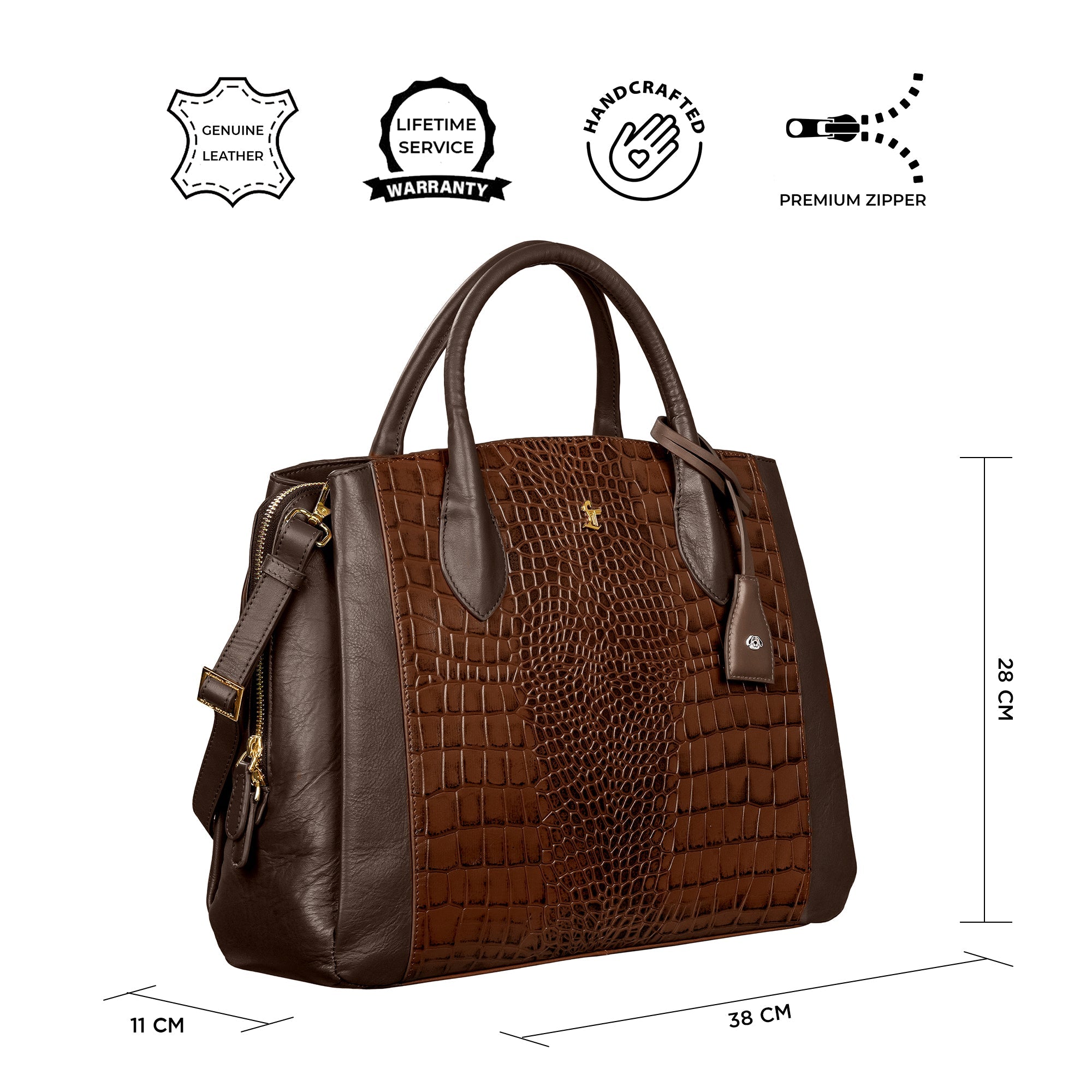 Clara Sr. Leather Laptop Carry Bag | Large Croco Embossed Tote Bag for Women | Genuine Leather Shoulder Bag for Office, Travel & Everyday Use |Color: Brown, Black, Blue, Pink, Beige Leather Talks