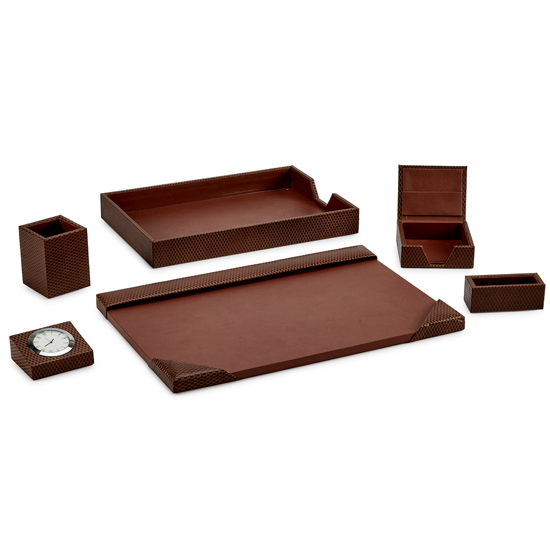 Corporate New Year Gift | Desktop Planner Set II | Office Table Accessories | Embossed Genuine Leather | Color- Brick Brown Leather Talks