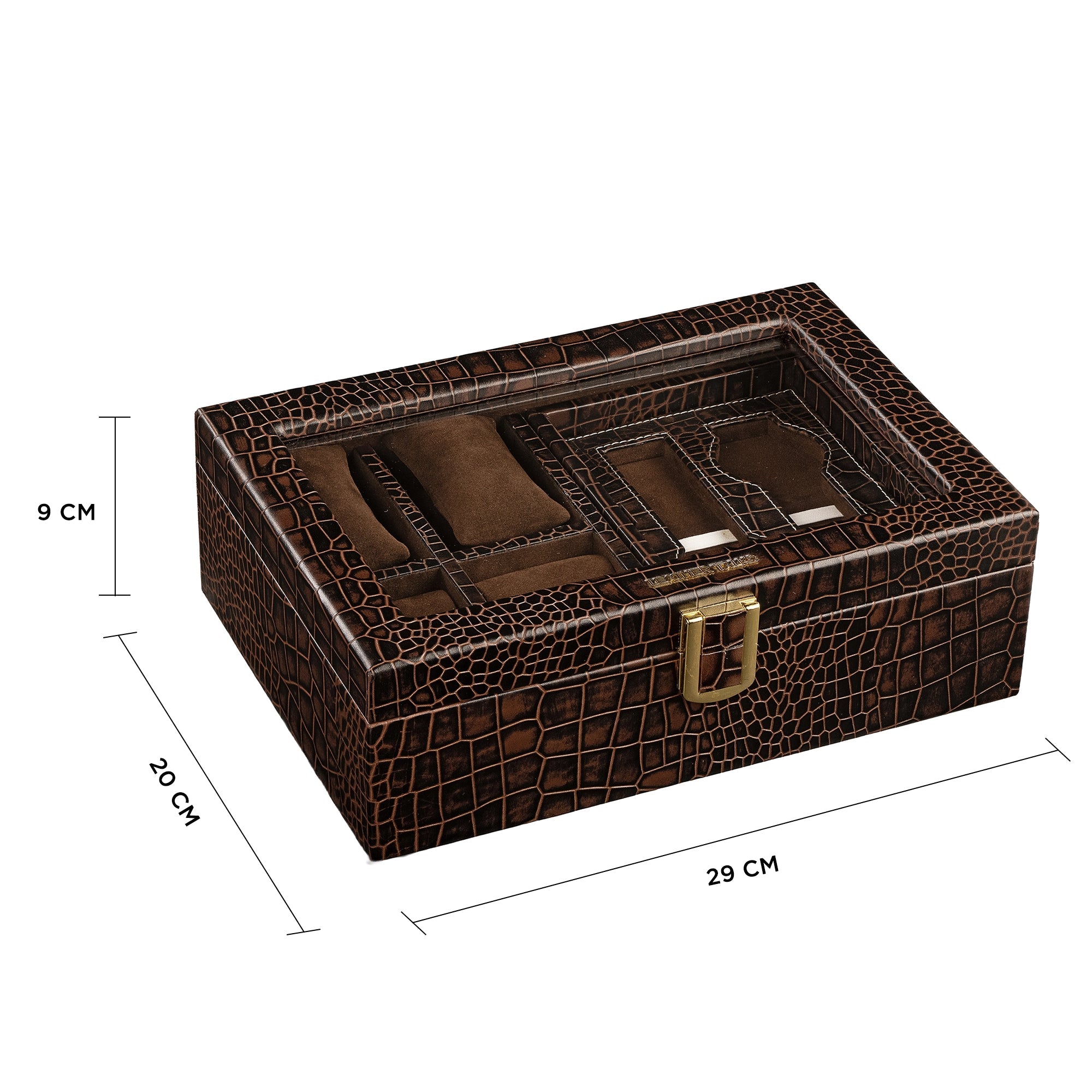 Galio Leather Watch Box For Men | Genuine Leather Watch Box for Men | Can Hold 6 Watches | Acrylic Top | Color: Croco Brown Leather Talks