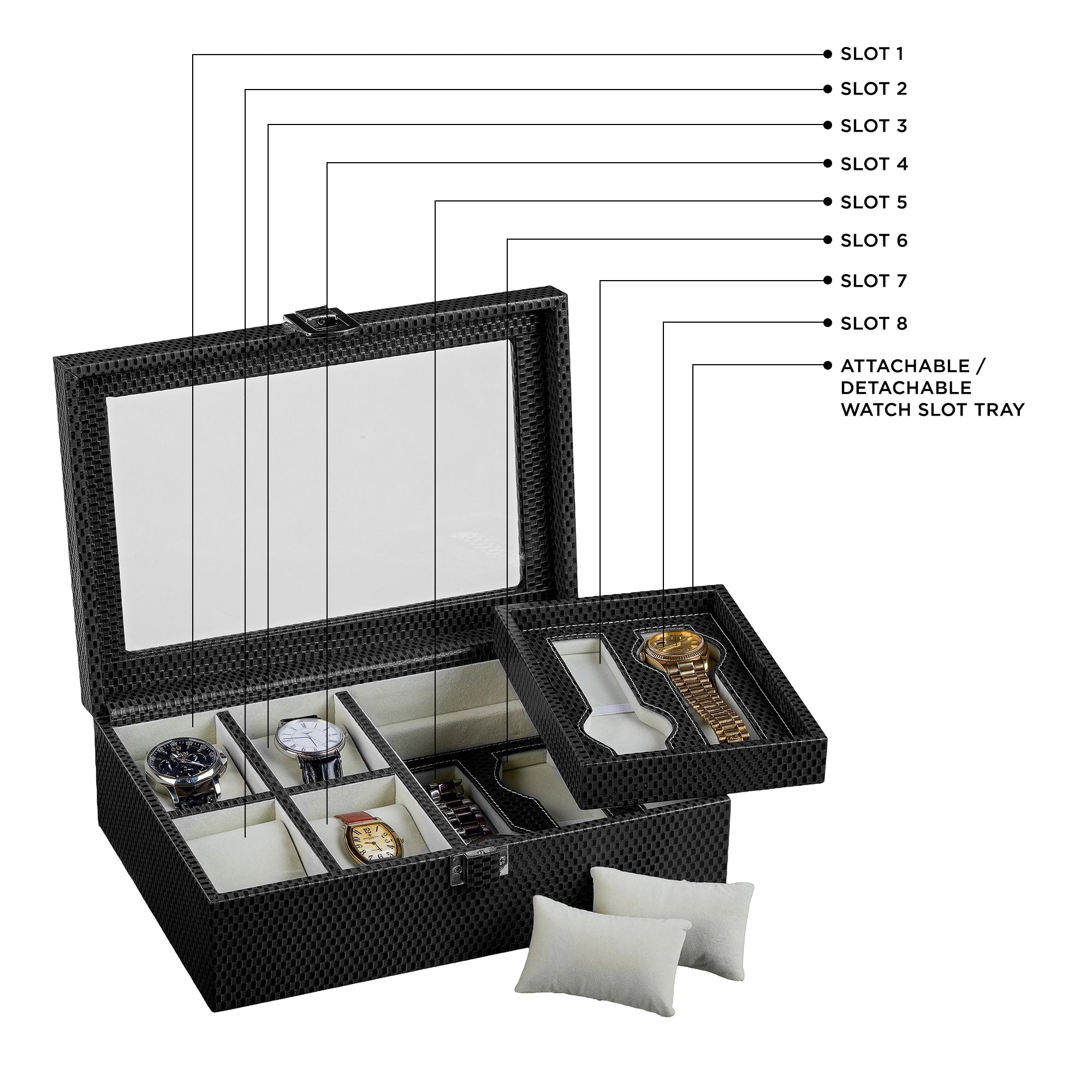 Galio Leather Watch Box / Case | Genuine Leather Watch Box for Men | Can Hold 8 Watches | Acrylic Glass Top | Color: Brick Black Leather Talks