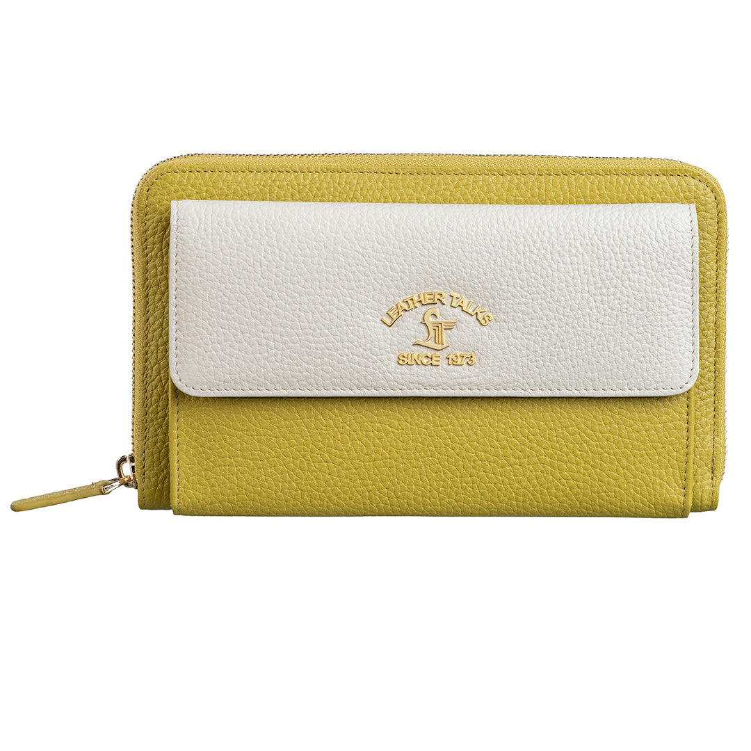 Lemon Green Cutest Enna Clutch cum Sling Leather Ladies Wallet | RFID Safe | Leather Talks