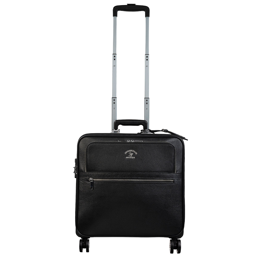 Black Genuine Leather Travel Trolley Bag