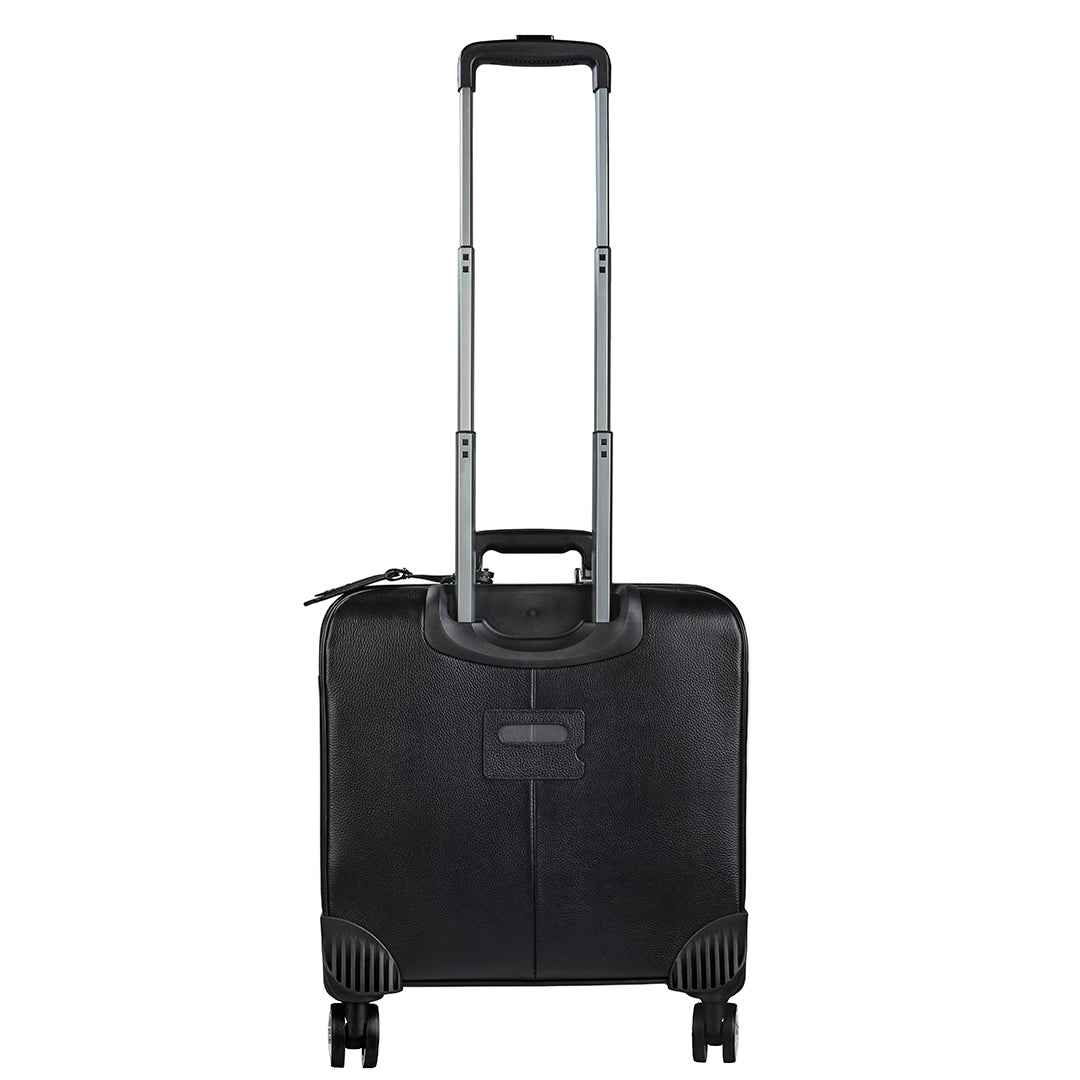 Black Genuine Leather Travel Trolley Bag