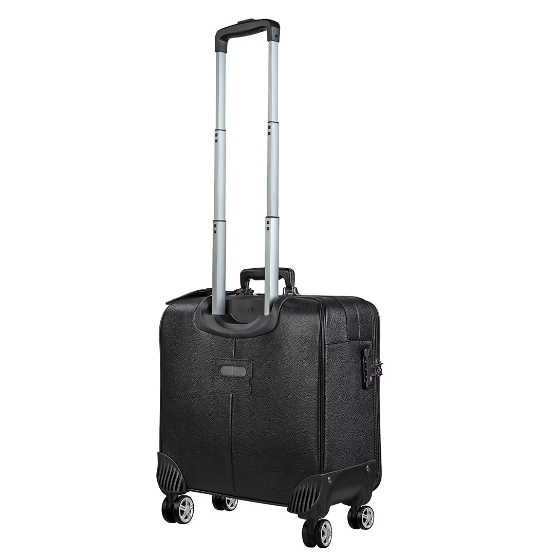 Black Genuine Leather Travel Trolley Bag
