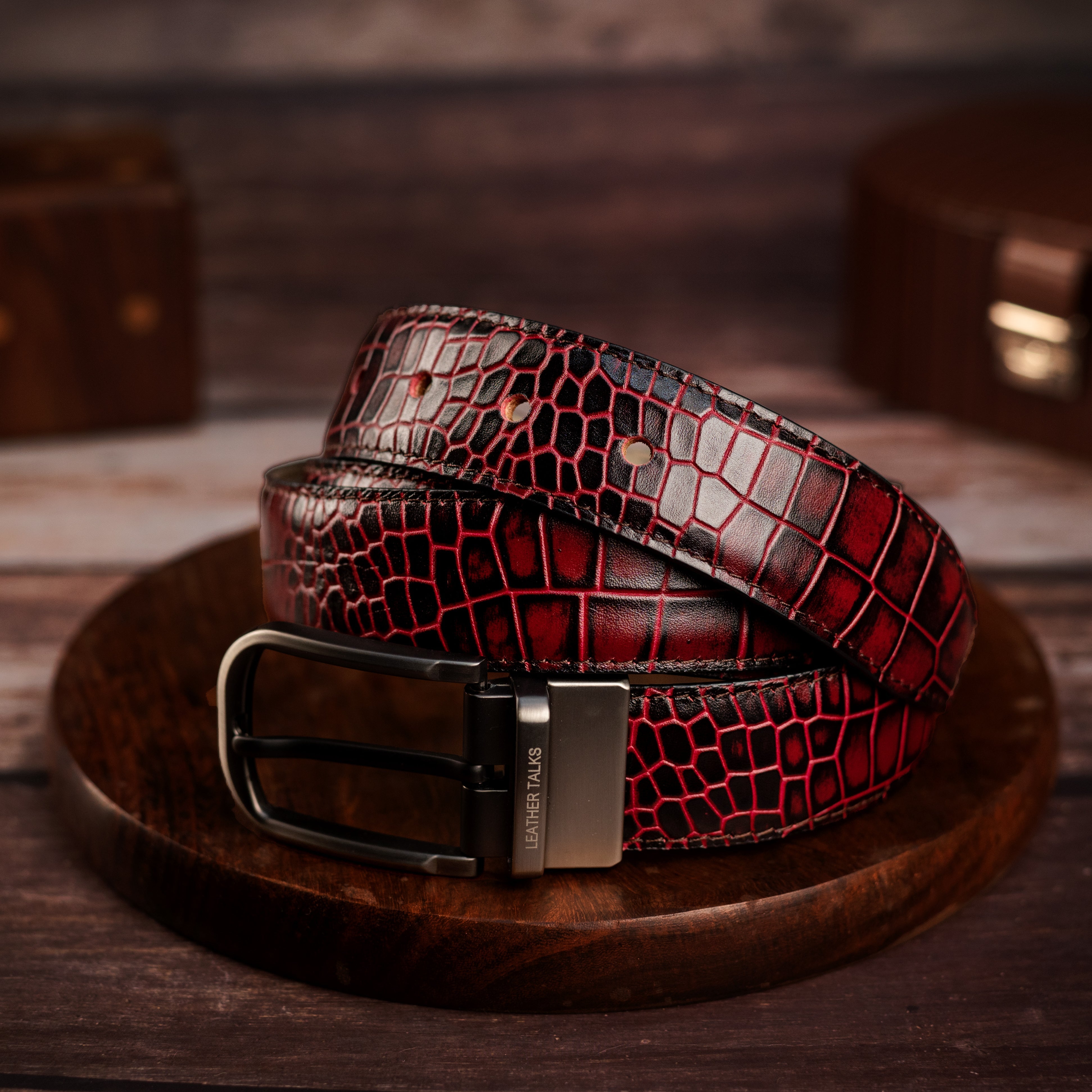 Deepcut Croco Belt | Pure Leather Belt for Men | 100% Genuine Leather | Lifetime Warranty | Color: Cherry
