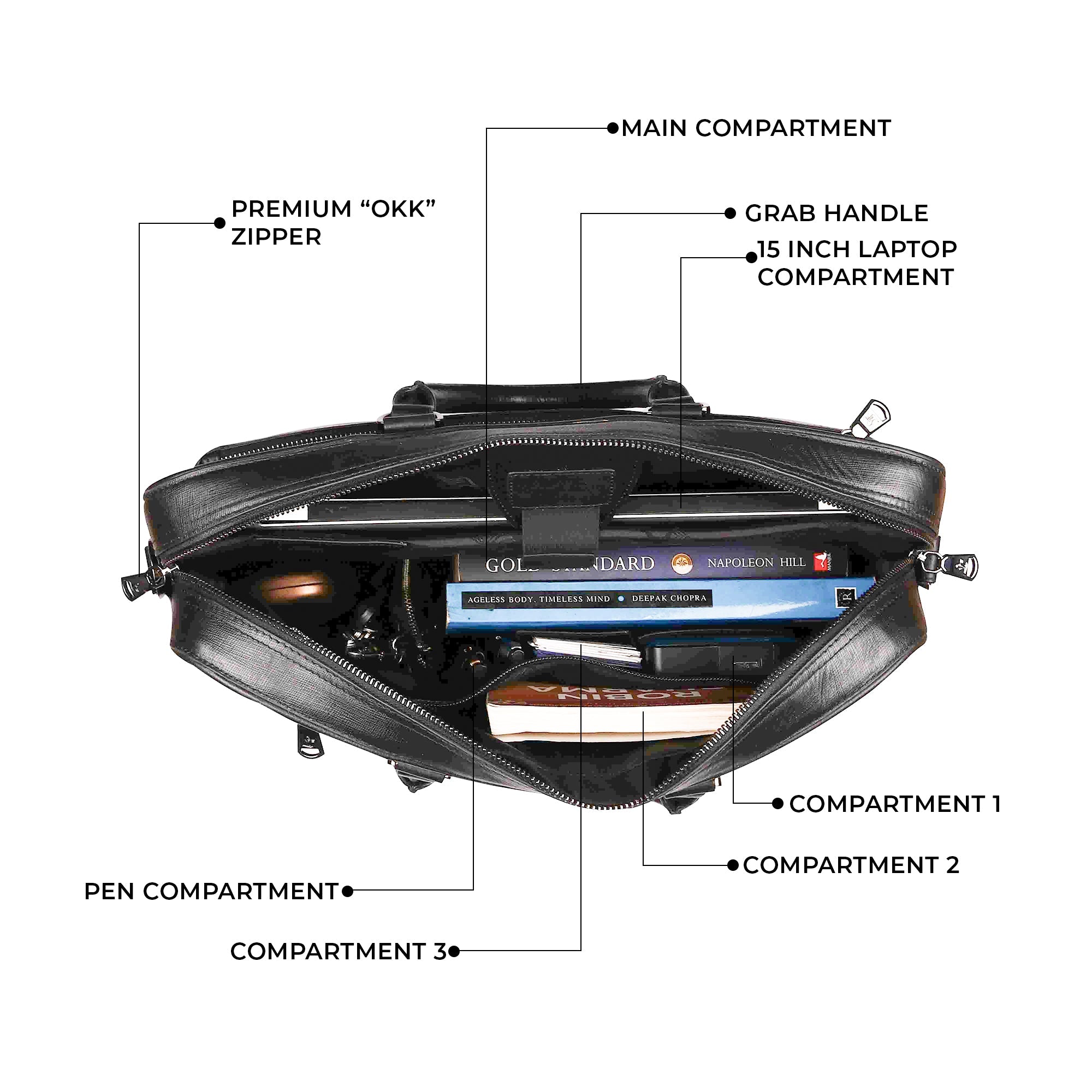 Smith | Leather Portfolio Bag | 100% Genuine Leather | Lifetime Service Warranty | Color: Black