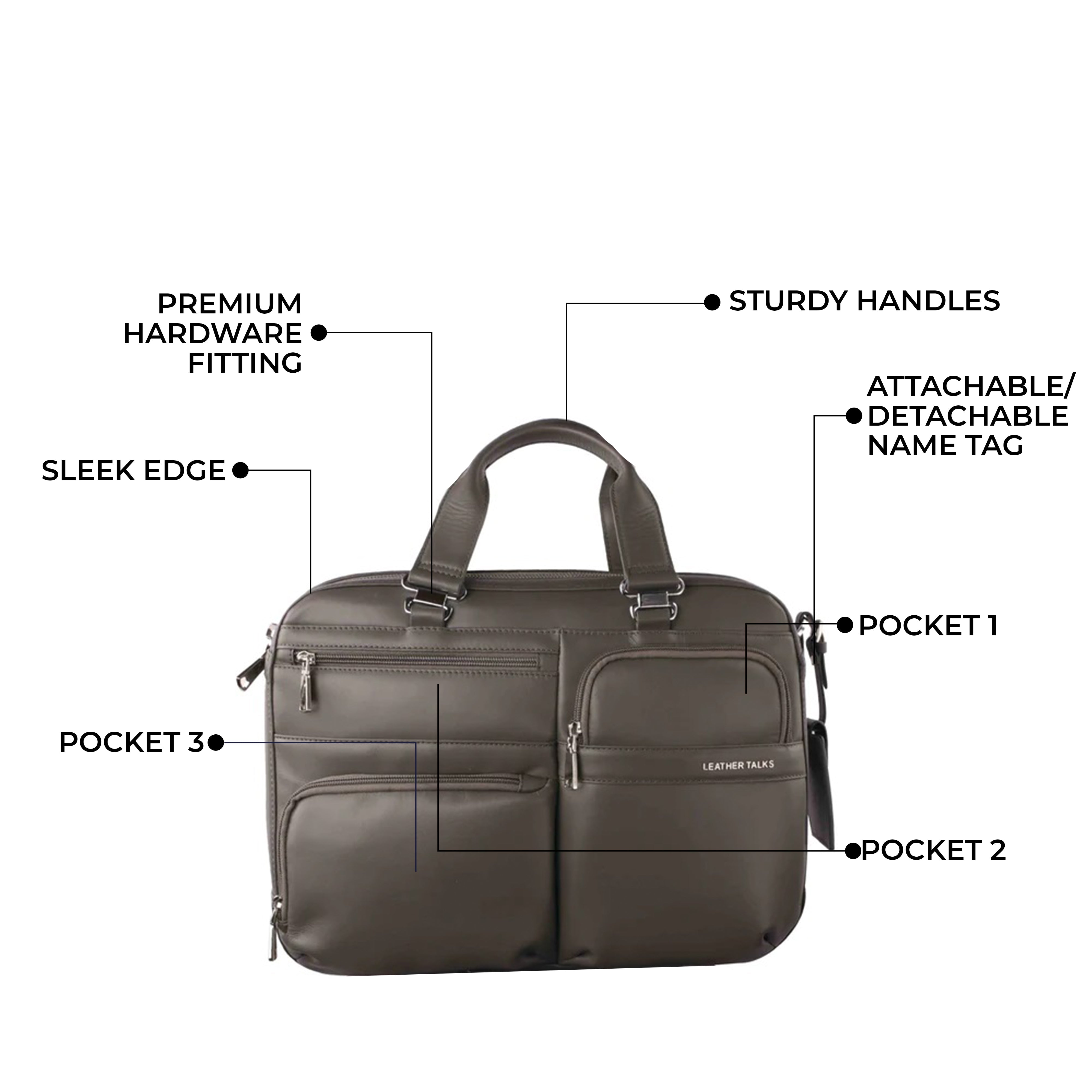 Jacob | Leather Briefcase For Men | 100% Genuine Leather | For Office | Colour: Grey
