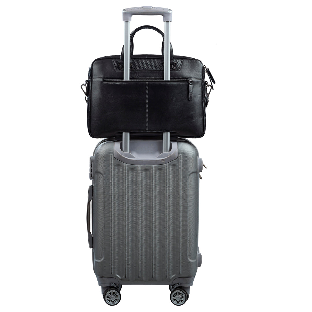 Fortune Series | Leather Portfolio Bag for Men | Single Zipper Laptop Bag | 100% Genuine Leather | Color: Black