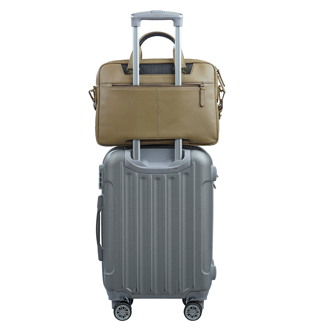 Fortune Series | Leather Portfolio Bag for Men | Single Zipper Laptop Bag | 100% Genuine Leather | Color: Beige