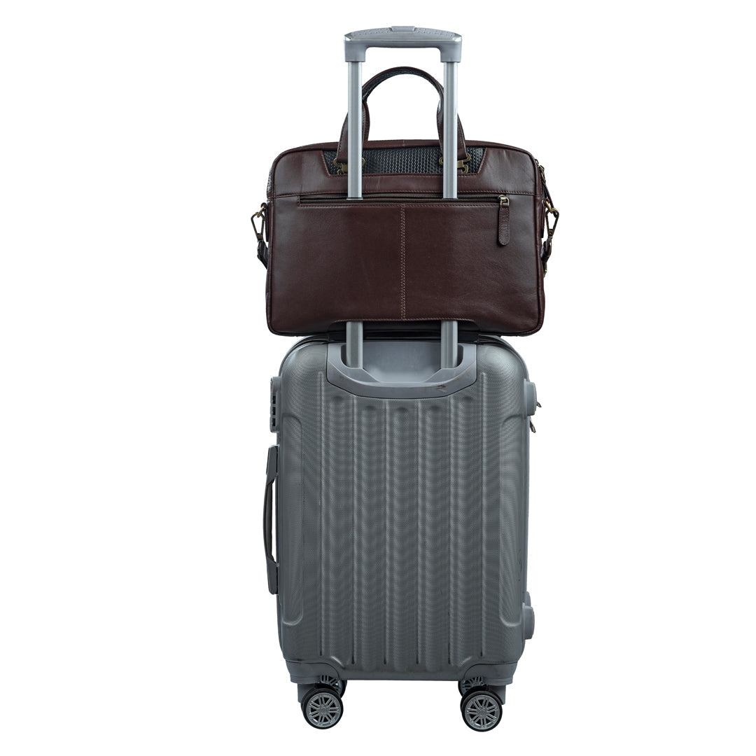 Fortune Series | Leather Portfolio Bag for Men | Single Zipper Laptop Bag | 100% Genuine Leather | Color: Brown