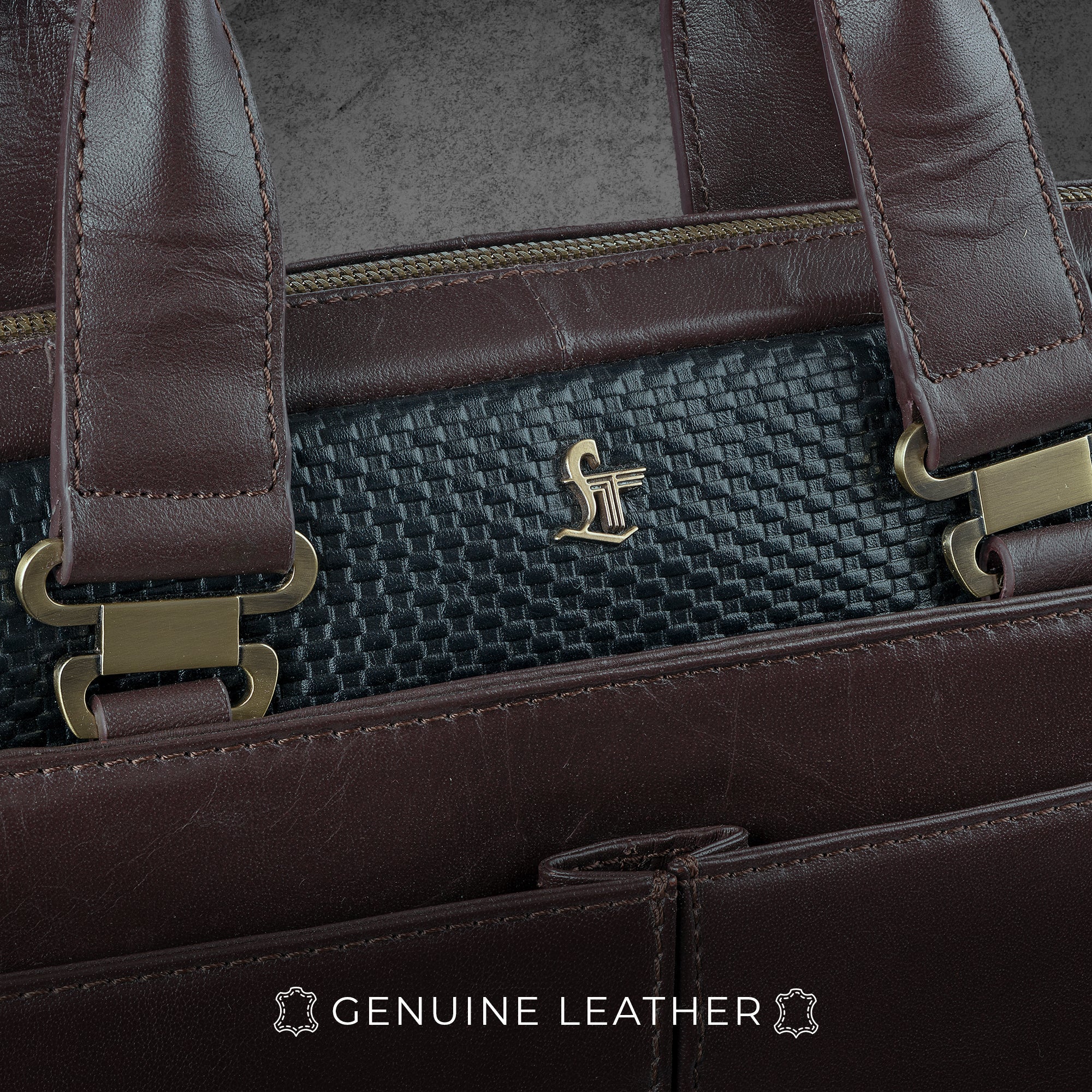 Fortune Series | Leather Portfolio Bag for Men | Single Zipper Laptop Bag | 100% Genuine Leather | Color: Brown