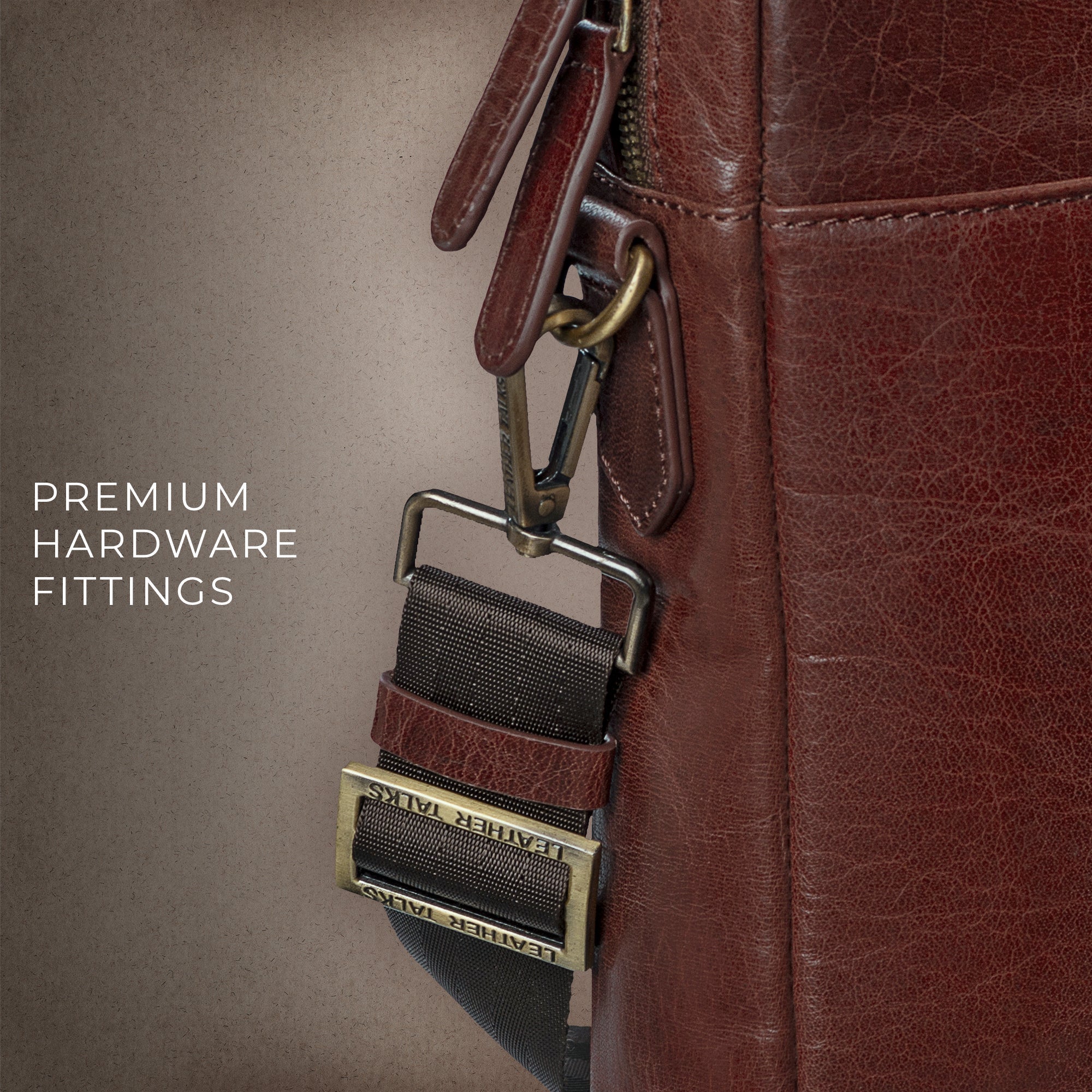 Fortune Series | Leather Portfolio Bag for Men | Single Zipper Laptop Bag | 100% Genuine Leather | Color: Cherry