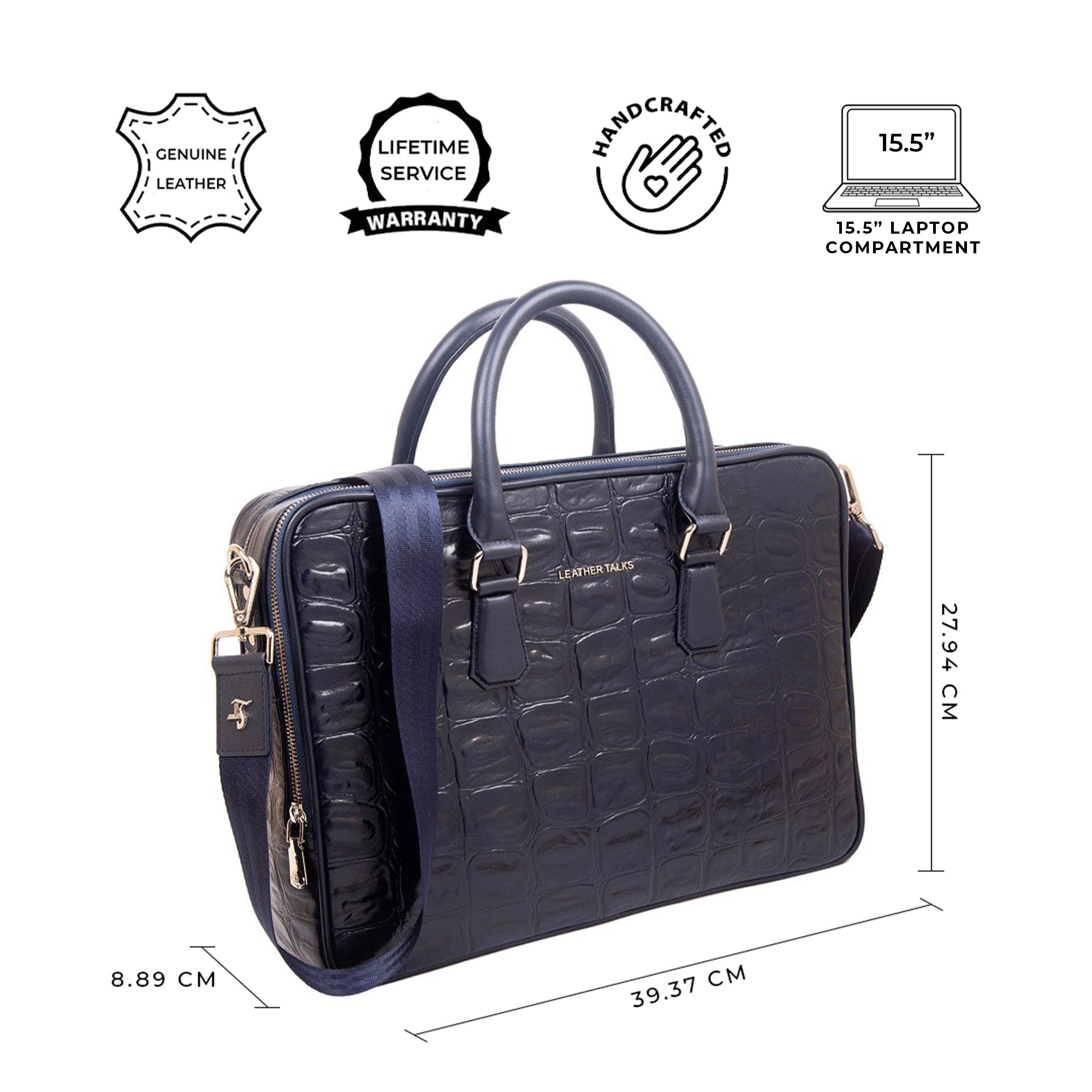 Great Dane | Genuine Leather | Laptop Bag, Wallet & Belt Combo Set for Men | Color : Blue Leather Talks