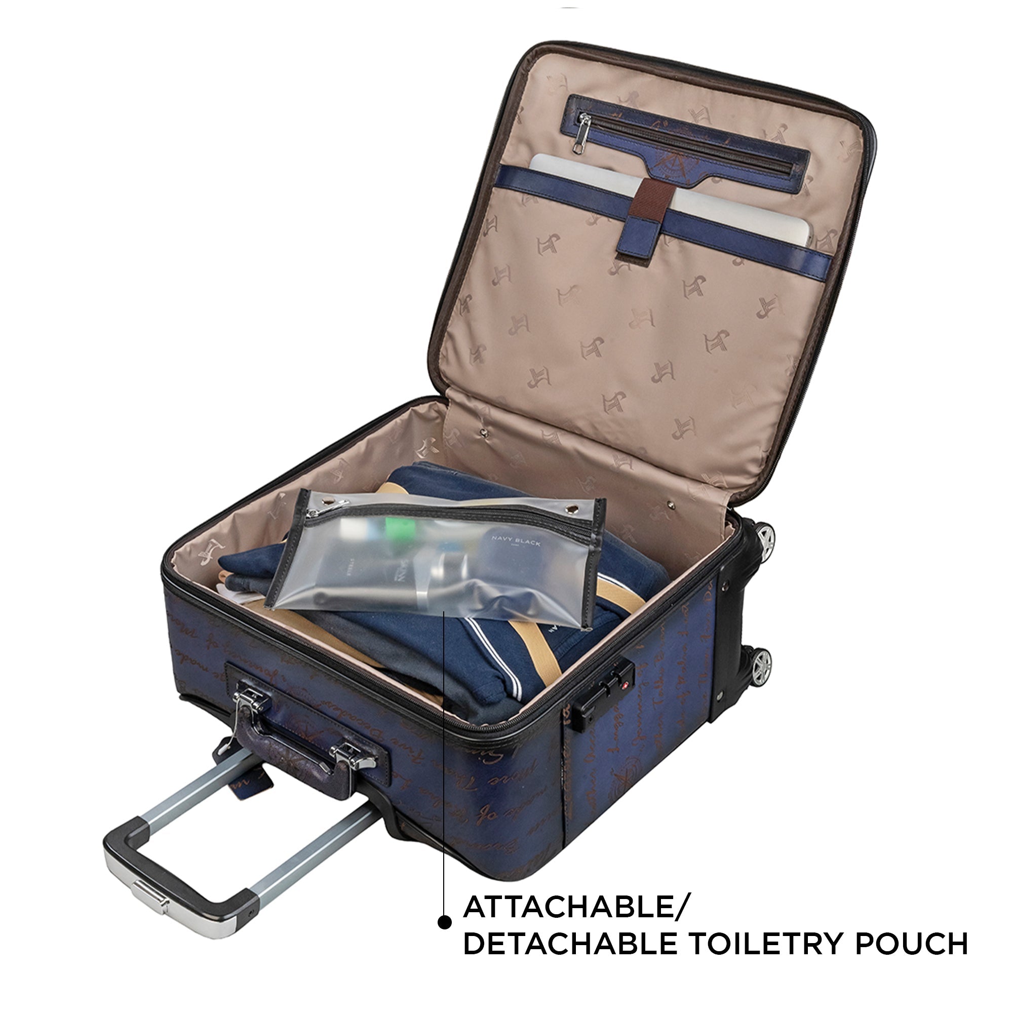 Premium Genuine Leather Blue Travel Trolley Bag Blue | Business Travel Trolley Bag | Overnighter Trolley | Cabin Luggage | Business trip trolley