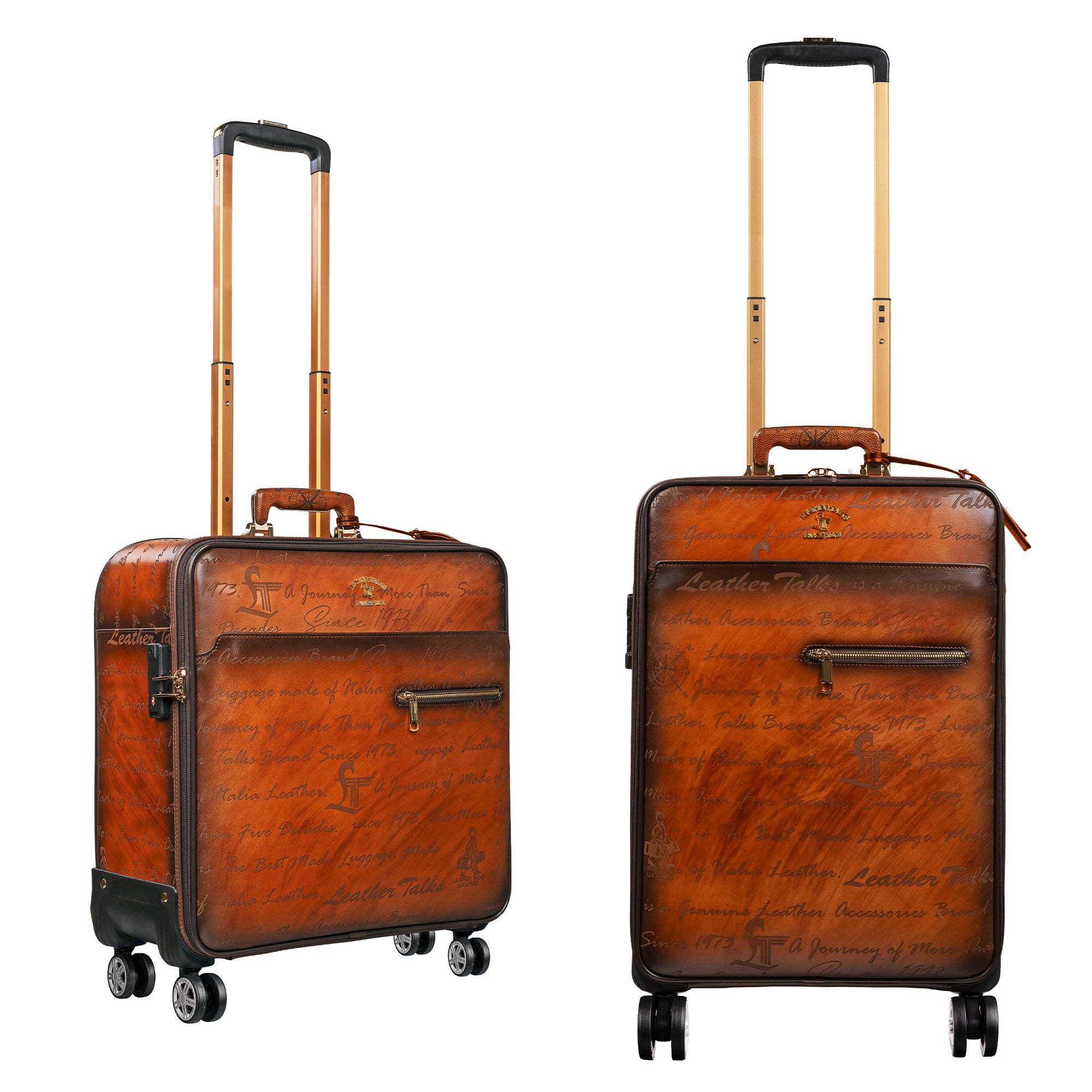 Condorium Leather Carry-On Luggage 20-Inch Spinner Trolley Tan