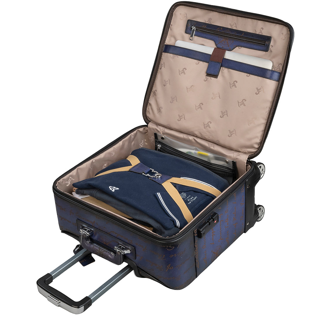 Premium Genuine Leather Blue Travel Trolley Bag Blue | Business Travel Trolley Bag | Overnighter Trolley | Cabin Luggage | Business trip trolley