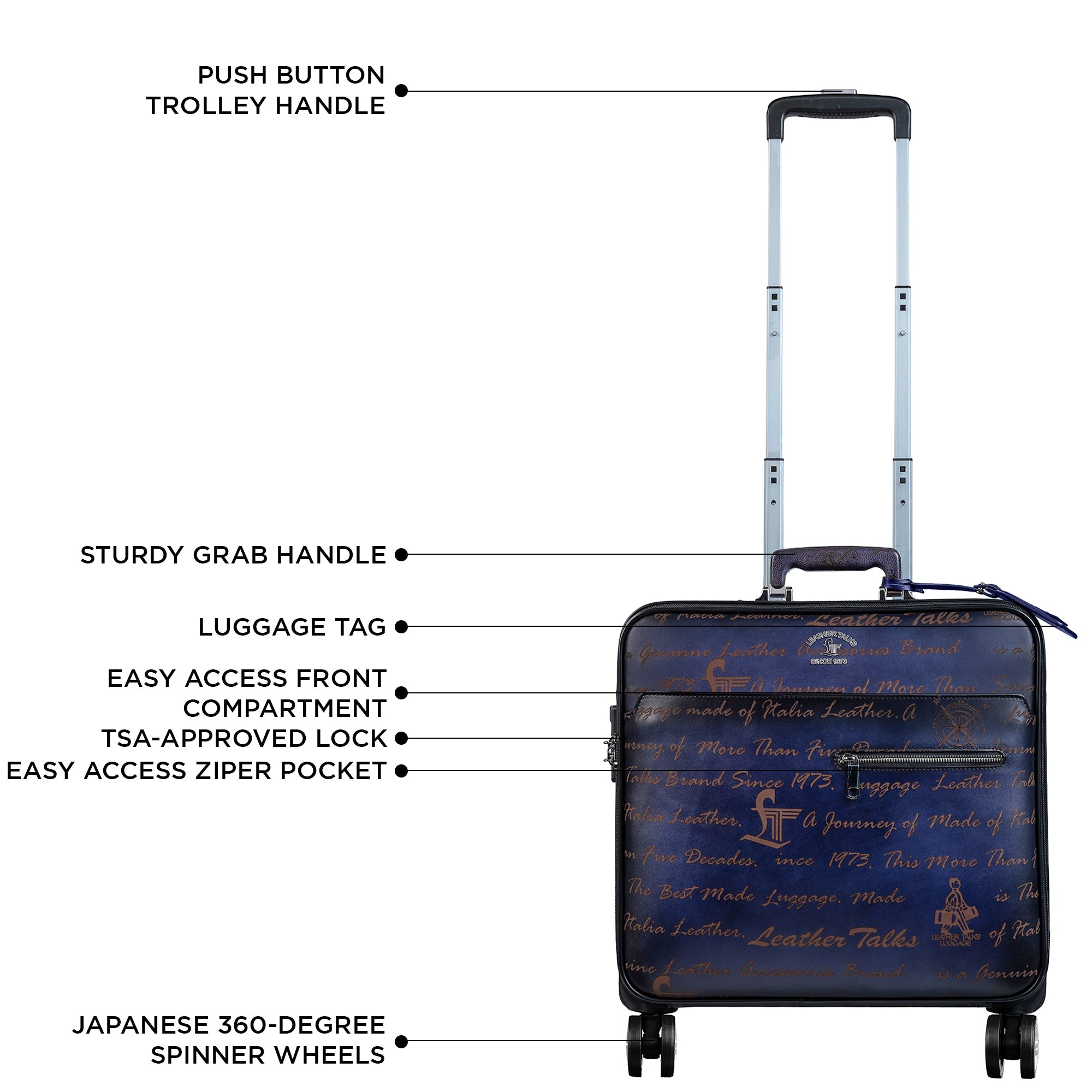 Premium Genuine Leather Blue Travel Trolley Bag Blue | Business Travel Trolley Bag | Overnighter Trolley | Cabin Luggage | Business trip trolley