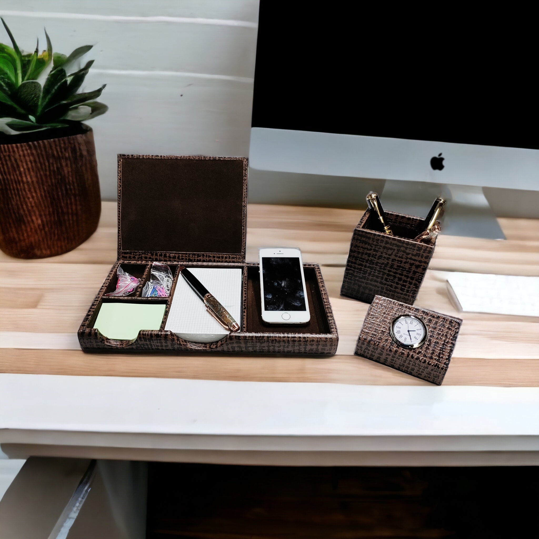 Genuine leather desktop accessories for office