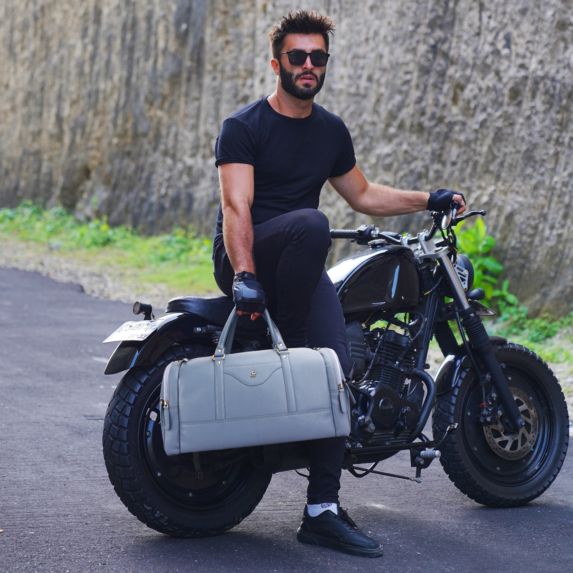 Bush Duffle Bag | Genuine Leather Travel Bag | Duffle Bag for Men | Color: Light Blue Leather Talks