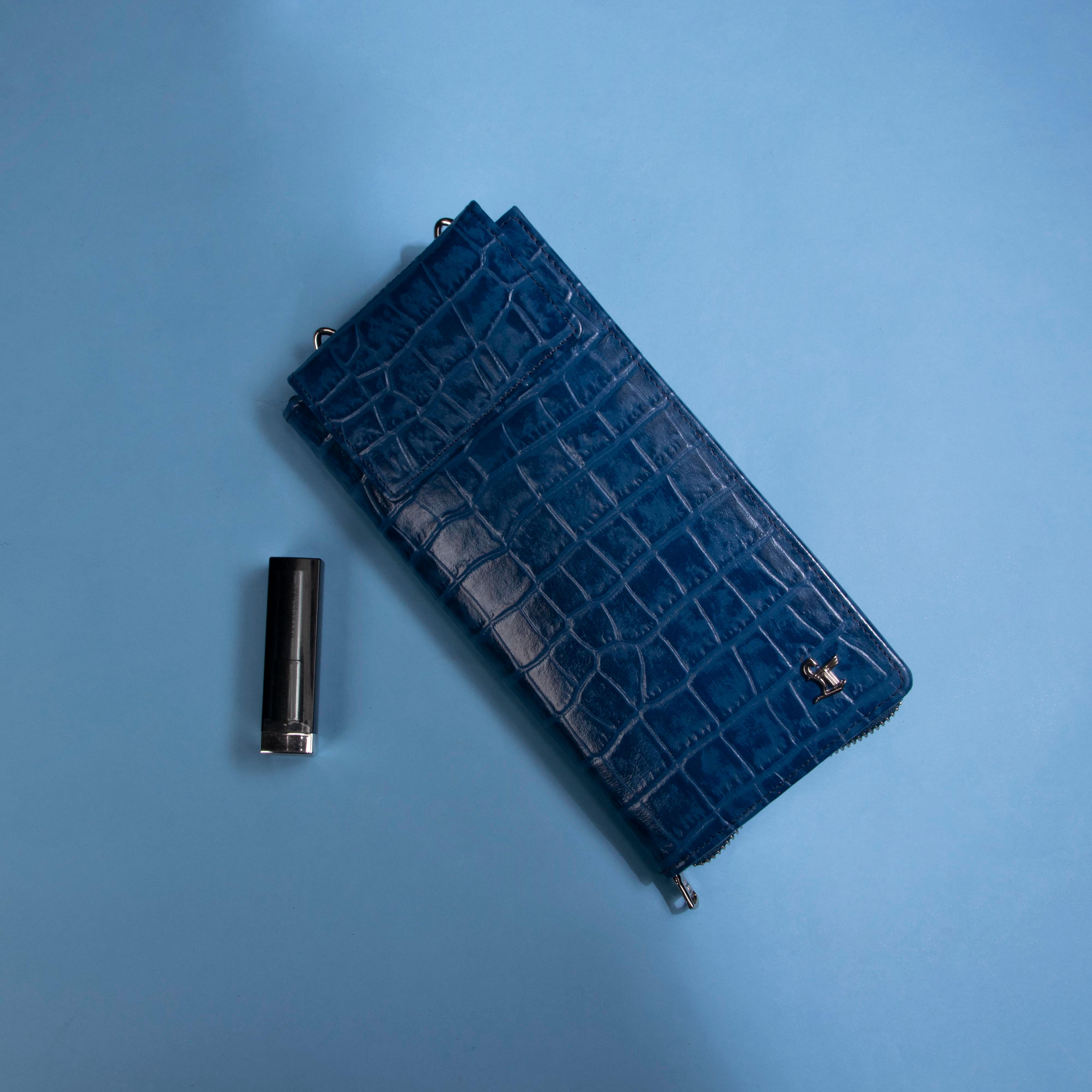 Georgia Collection Italian Classics - Leather Passport Wallet / Holder | Croco Embossed Genuine Leather |Color: Black & Blue Leather Talks