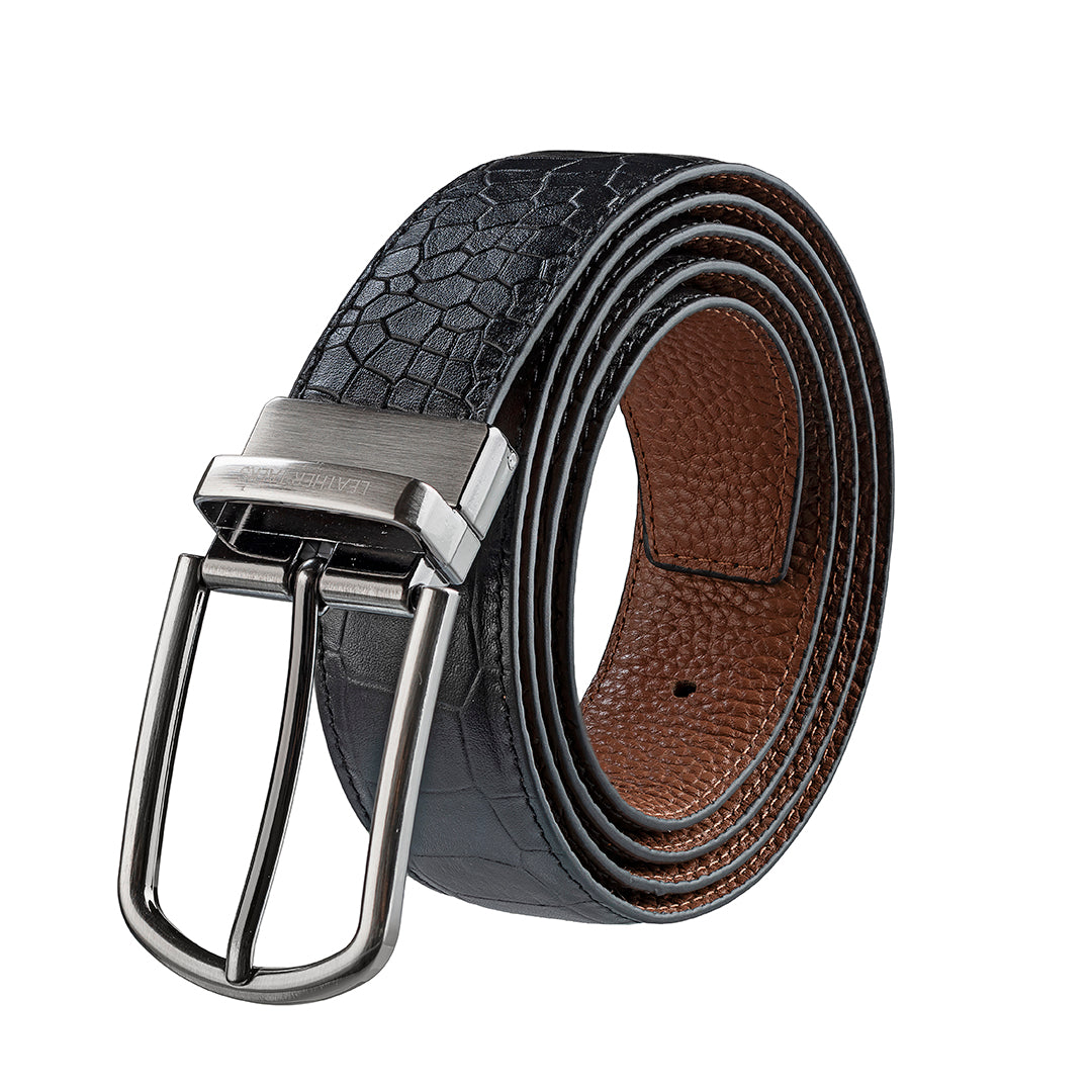 Deep cut Croco Embossed Genuine Leather Belt | Leather Belt for Men | Color: Black Leather Talks