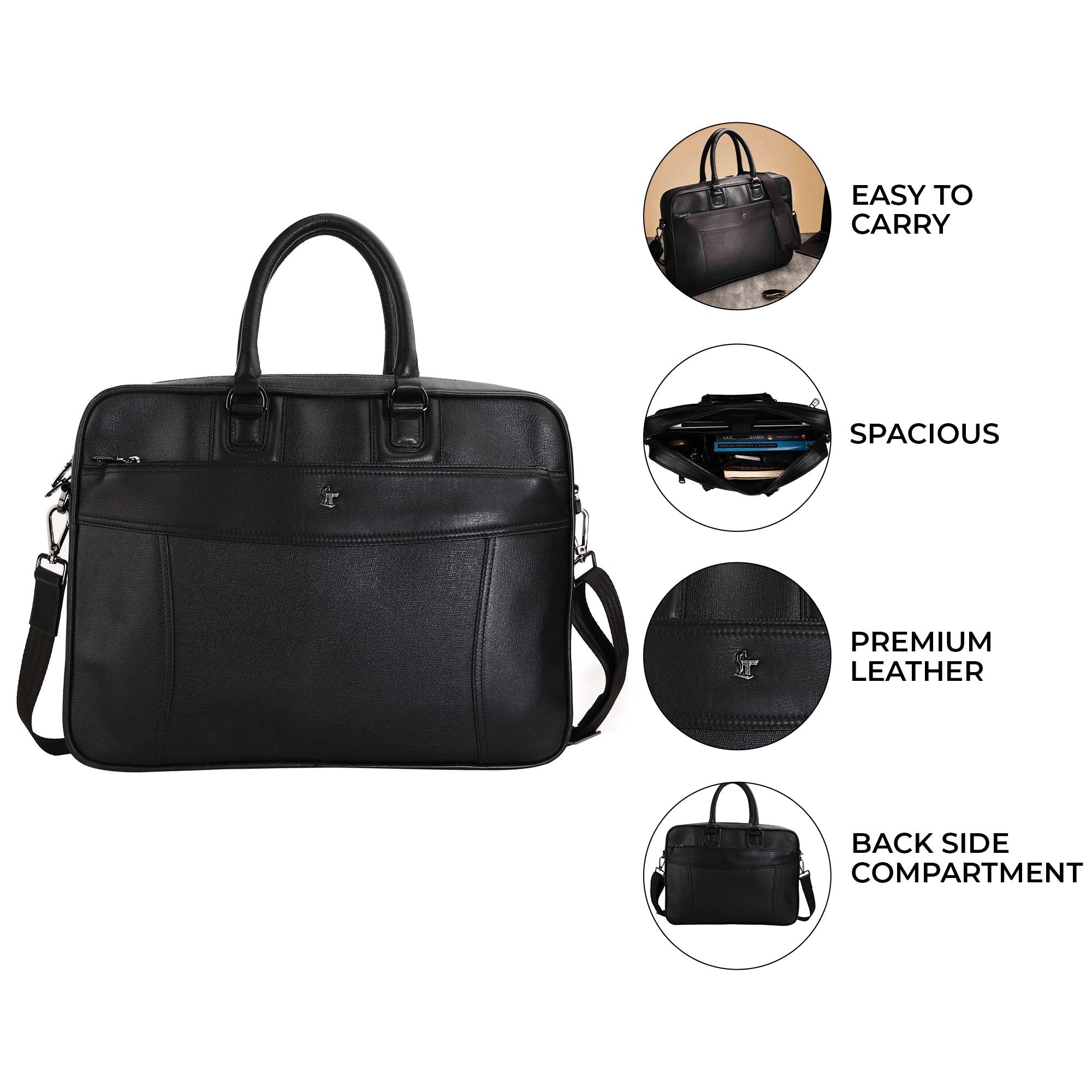 Smith | Leather Portfolio Bag | 100% Genuine Leather | Lifetime Service Warranty | Color: Black