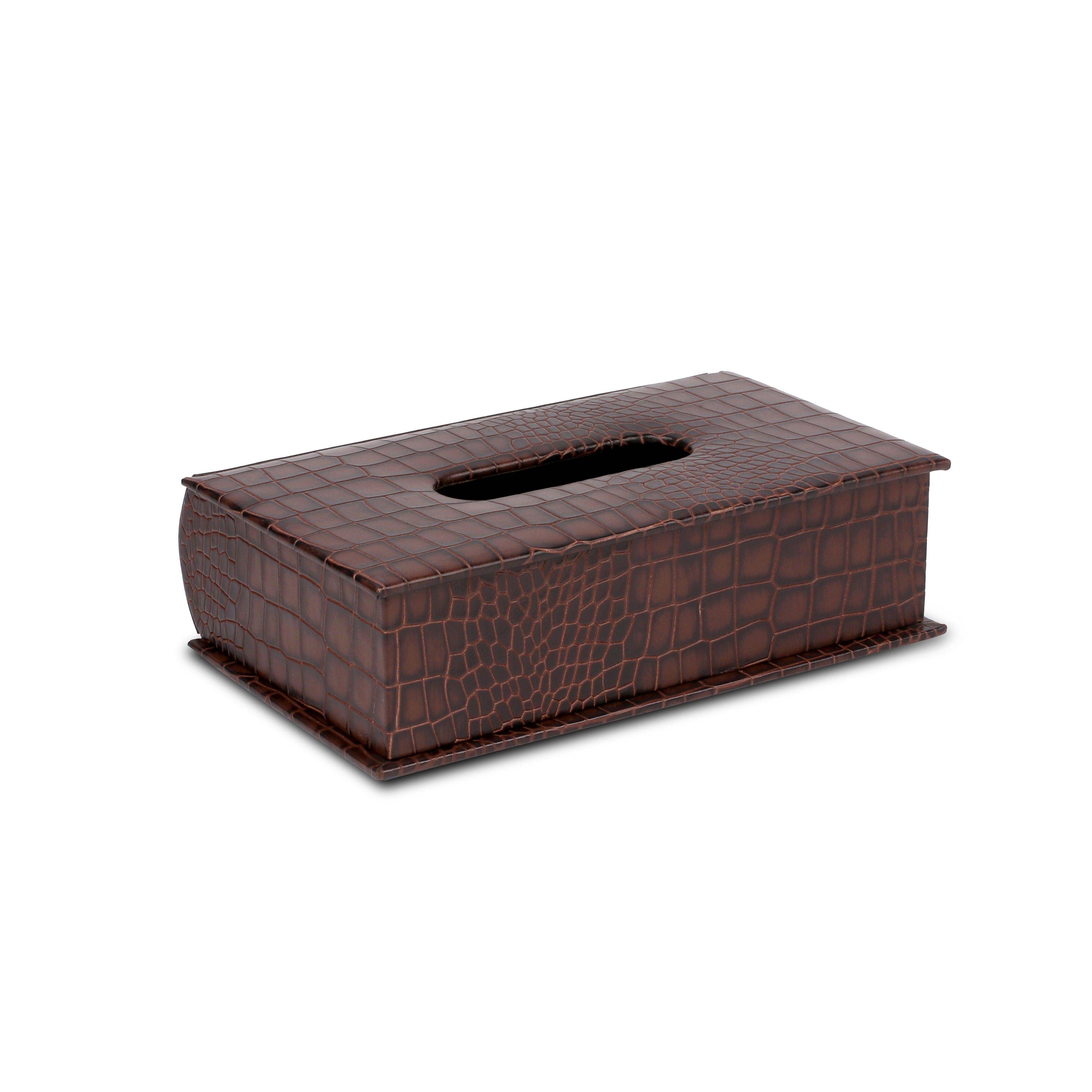 Leather Tissue Box | Made From Genuine Leather | For Office, Car & More | Color: Brown