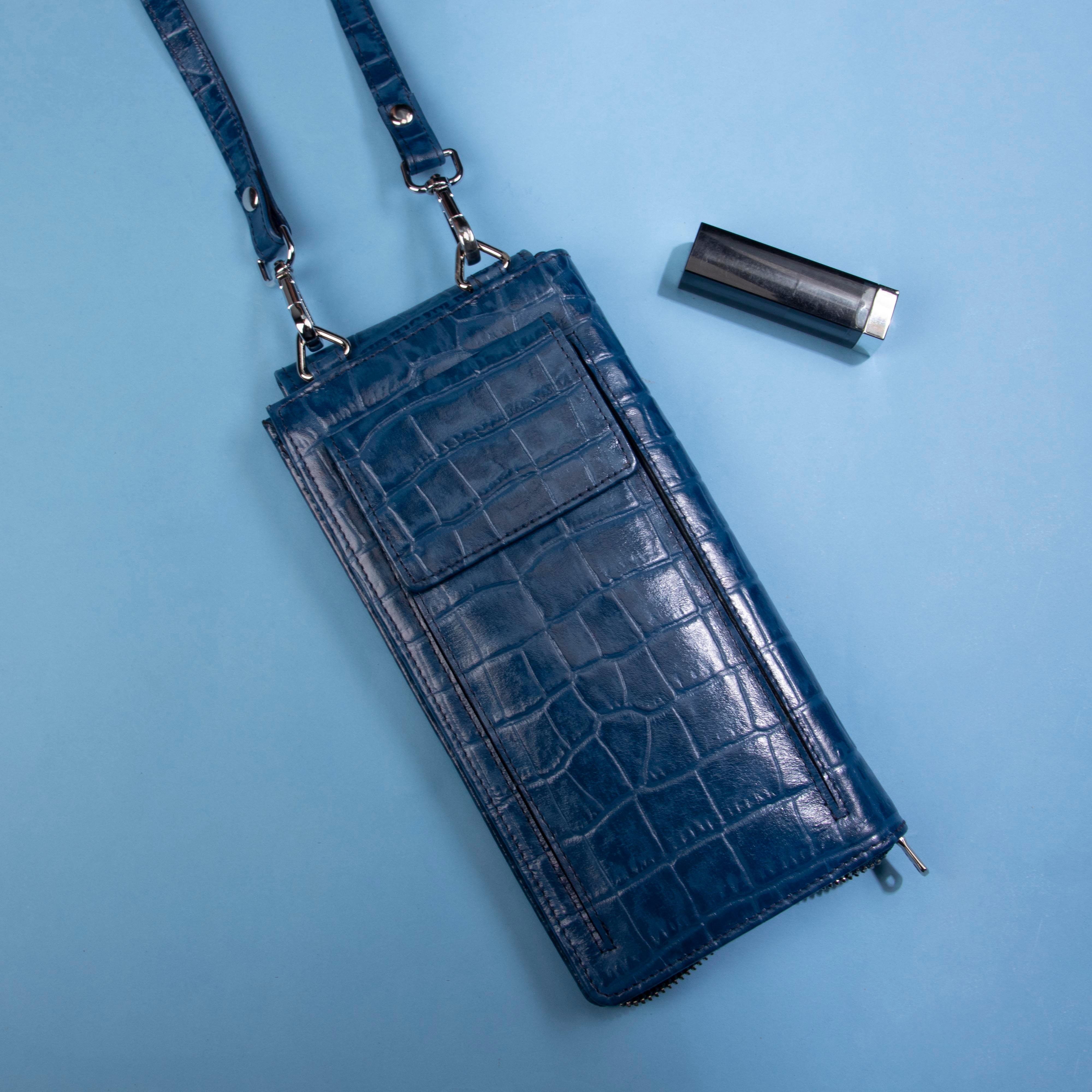 Georgia Collection Italian Classics - Leather Passport Wallet / Holder | Croco Embossed Genuine Leather |Color: Black & Blue Leather Talks