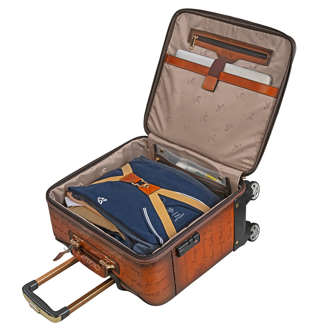 16inch Condorium Premium Genuine Leather Travel Trolley Bag | Business Travel Trolley Bag | Overnighter Trolley | Cabin Luggage | Business trip trolley