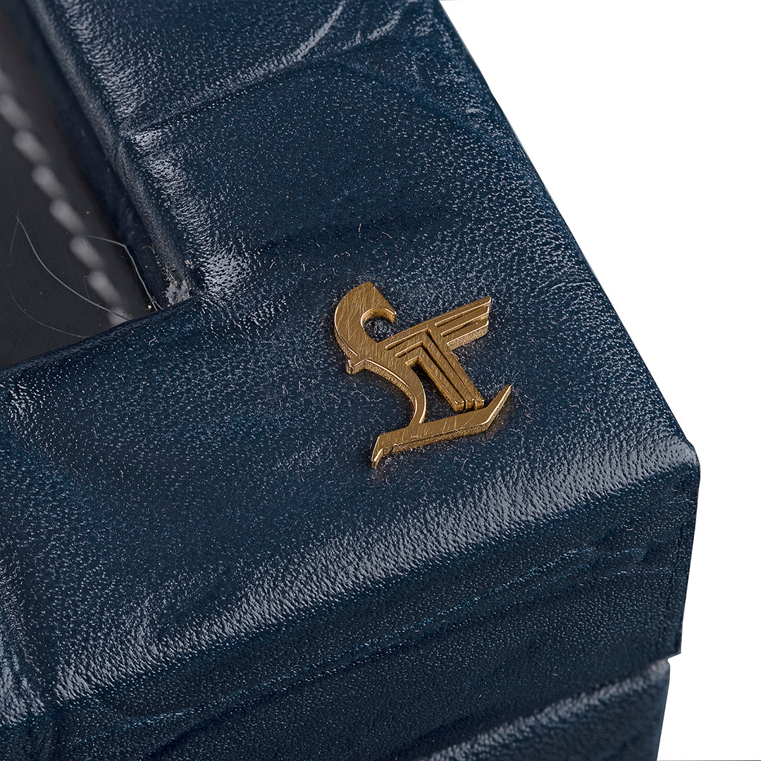 Galio Leather Watch Box / Case | 100% Genuine Leather | Can Hold 6 Watches | Acrylic Glass Top | Color: Blue