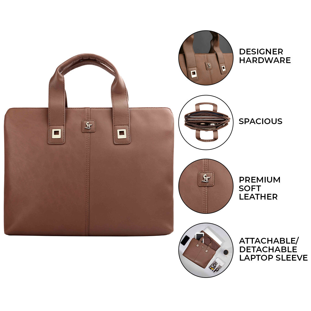 Georgia Collection | Leather Portfolio Bag | For Office Use | Colour - Beige & Tan Leather Talks