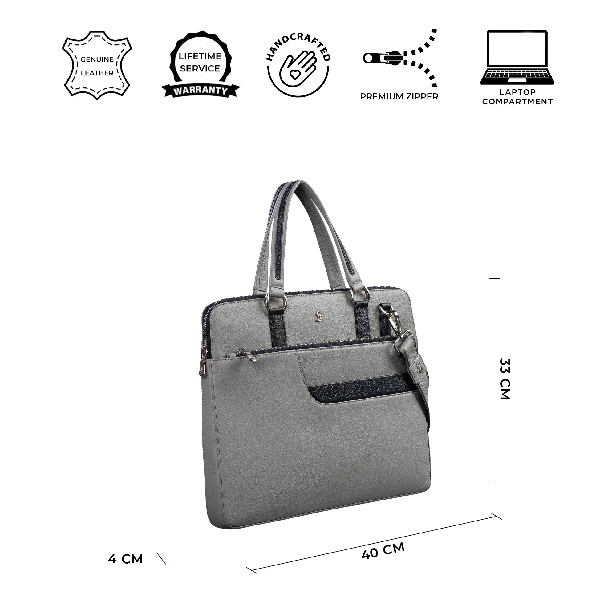 Kripto Genuine Leather Laptop Bag | Leather Folio bag | Office Bag for Men | Color: Grey LeatherTalks