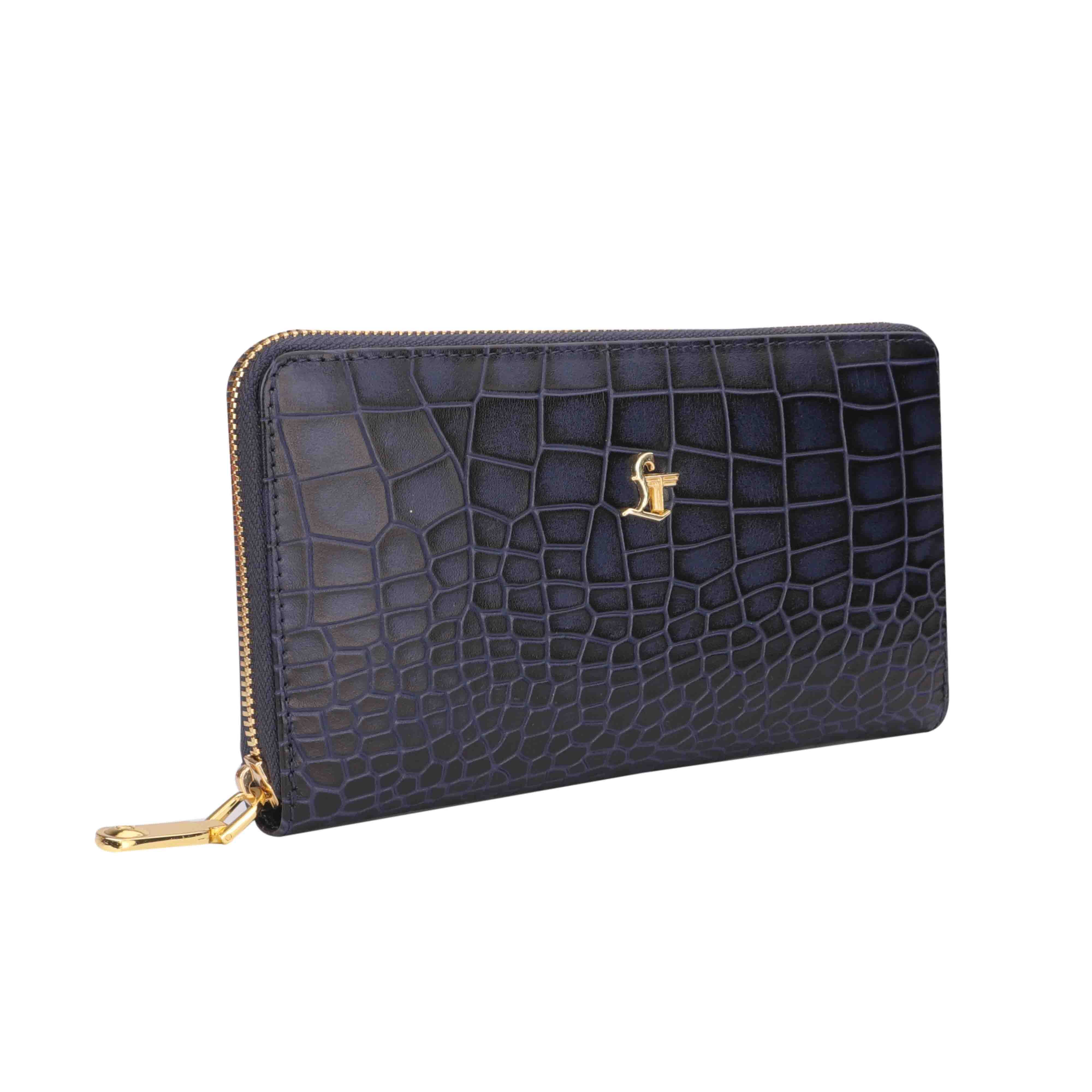 Palm II | Deep Cut Leather Wallet for Women | 100% Genuine Leather | Color: Blue