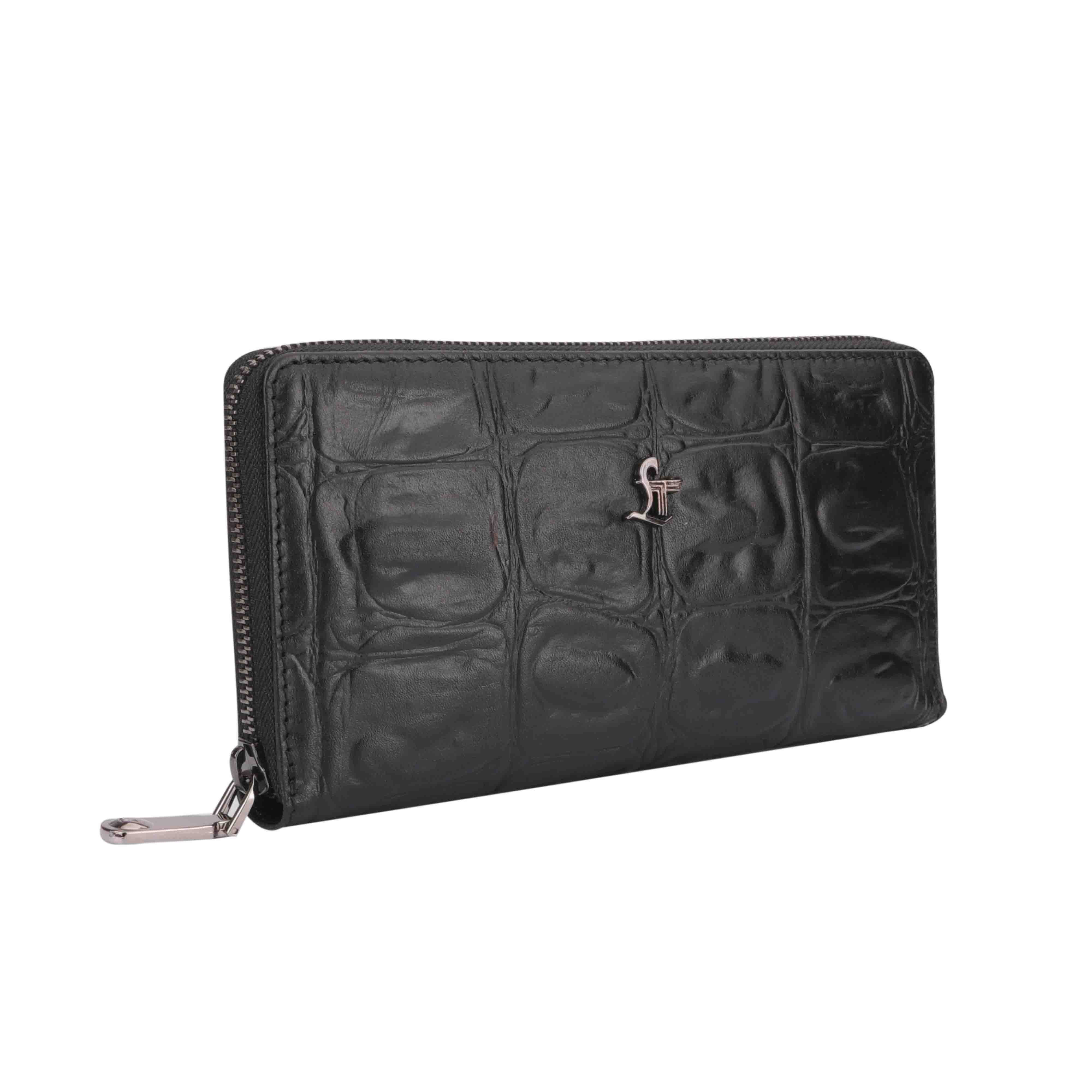 Palm II | Croco Tail Leather Wallet for Women | 100% Genuine Leather | Color: Black