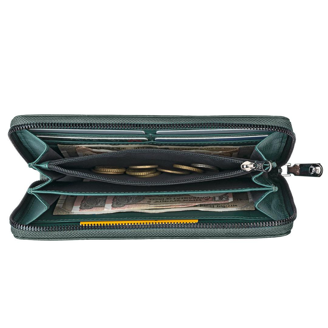 Palm II | Croco Tail Leather Wallet for Women | 100% Genuine Leather | Color: Green