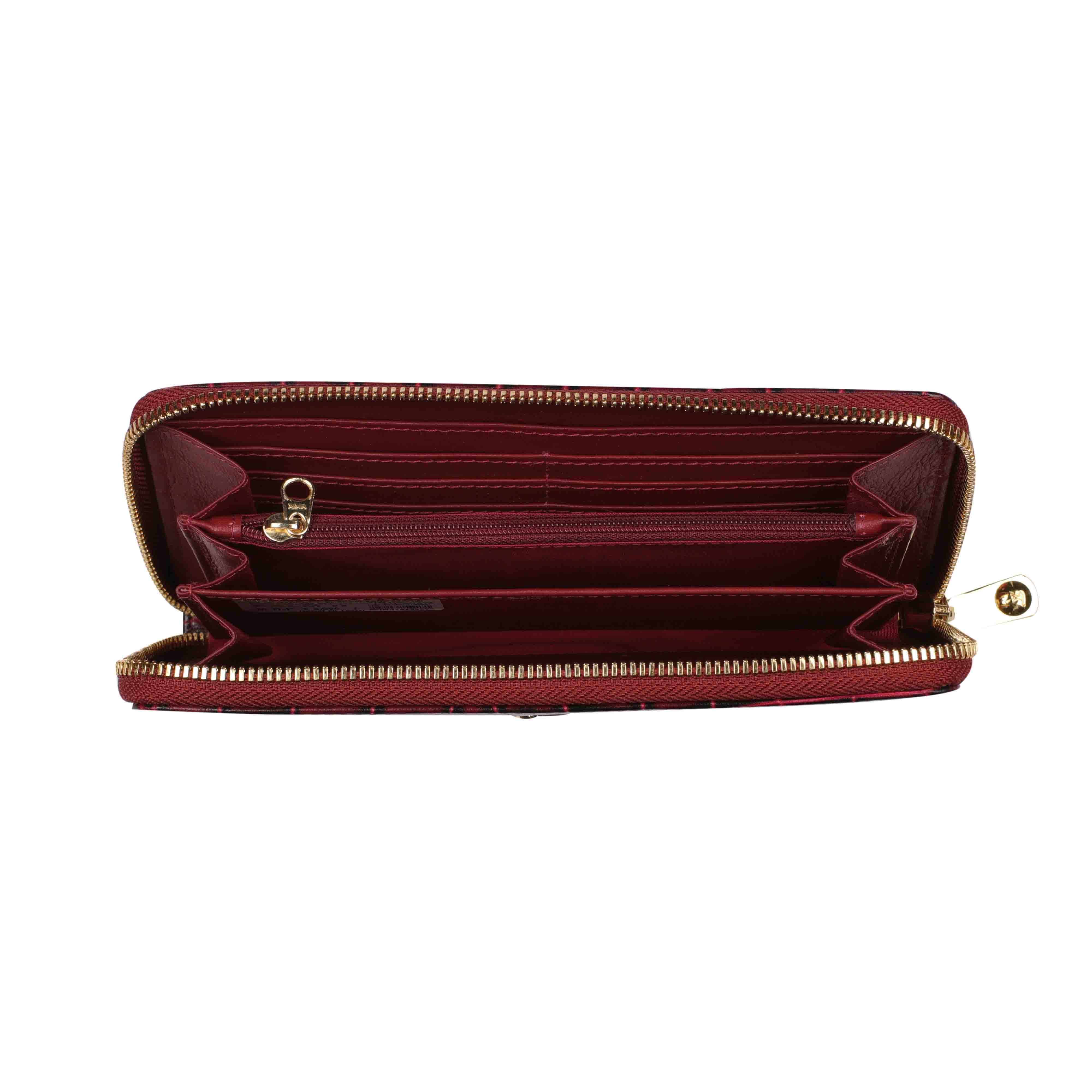Palm II | Deep Cut Leather Wallet for Women | 100% Genuine Leather | Color: Cherry