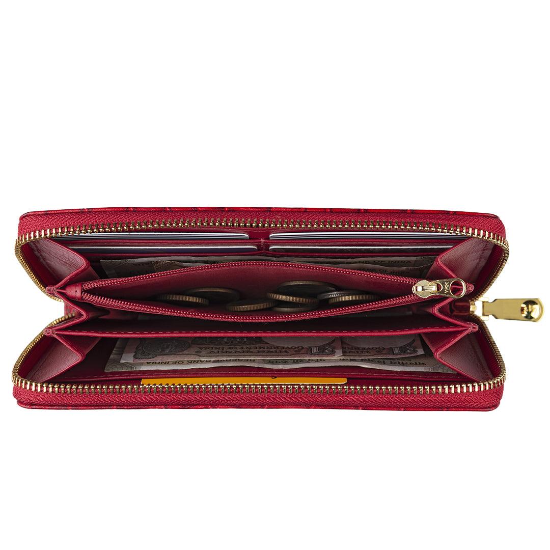 Palm II | Deep Cut Leather Wallet for Women | 100% Genuine Leather | Color: Red