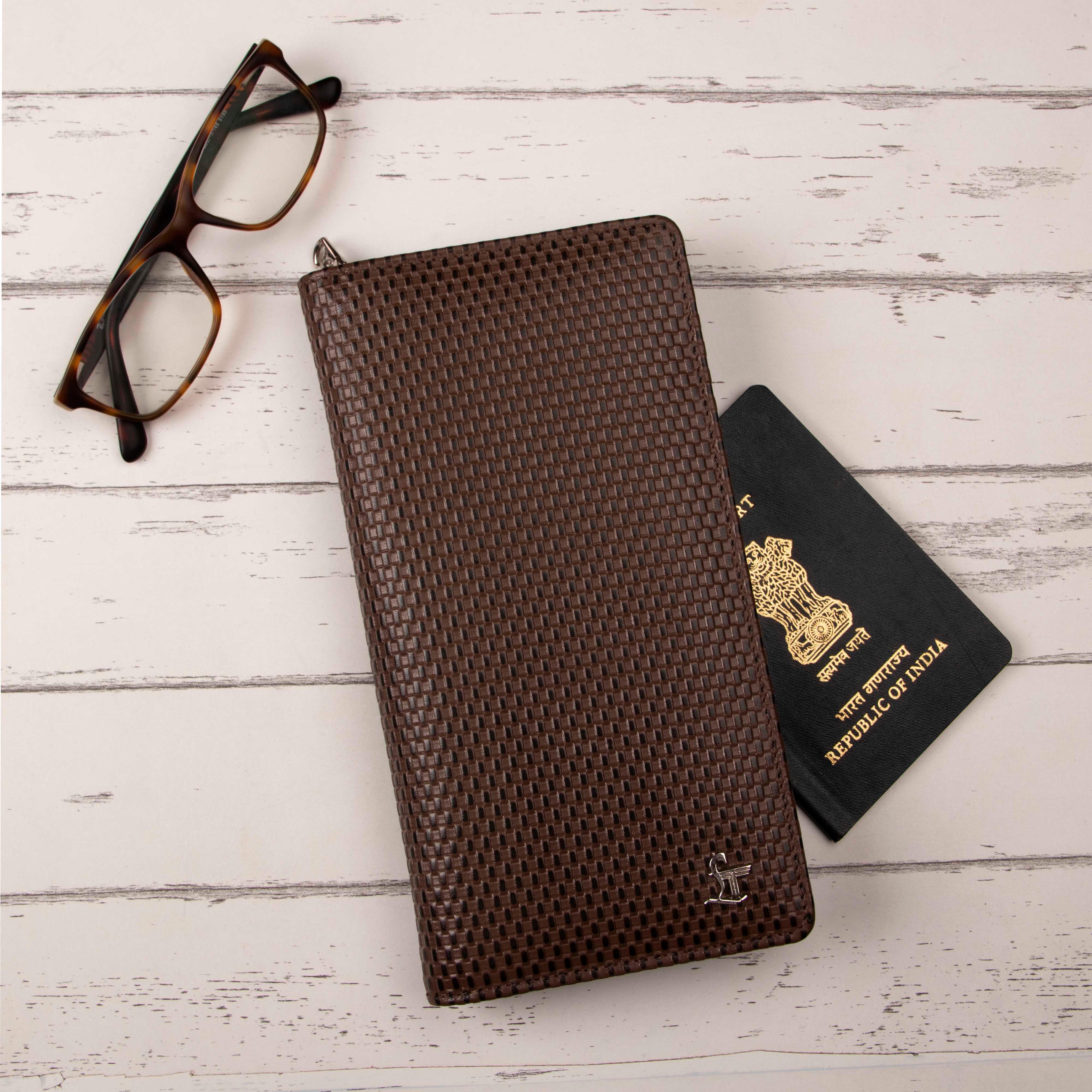 Full Zip Passport Travel Wallet For Men | 100% Genuine Leather | Color: Brown