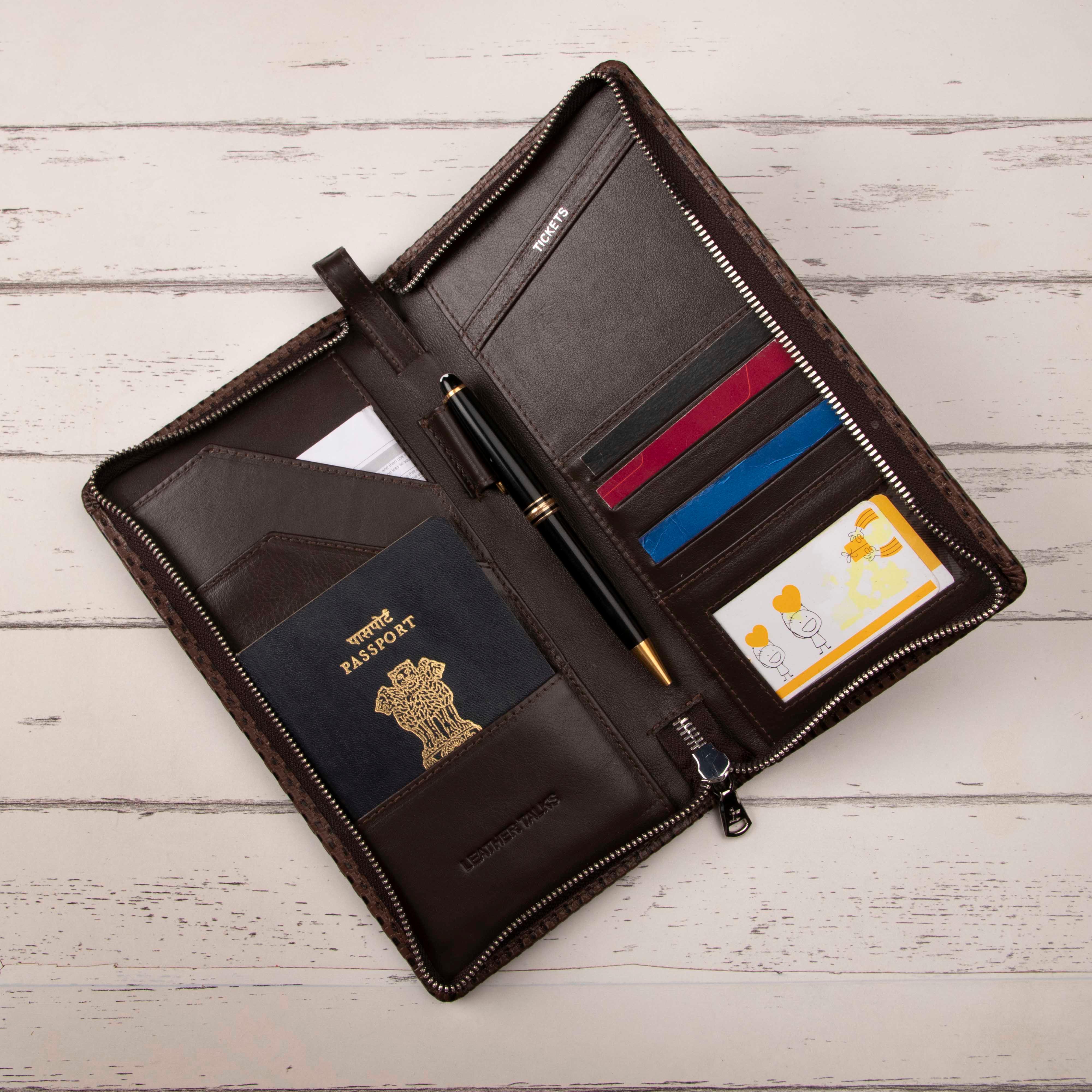 Full Zip Passport Travel Wallet For Men | 100% Genuine Leather | Color: Brown