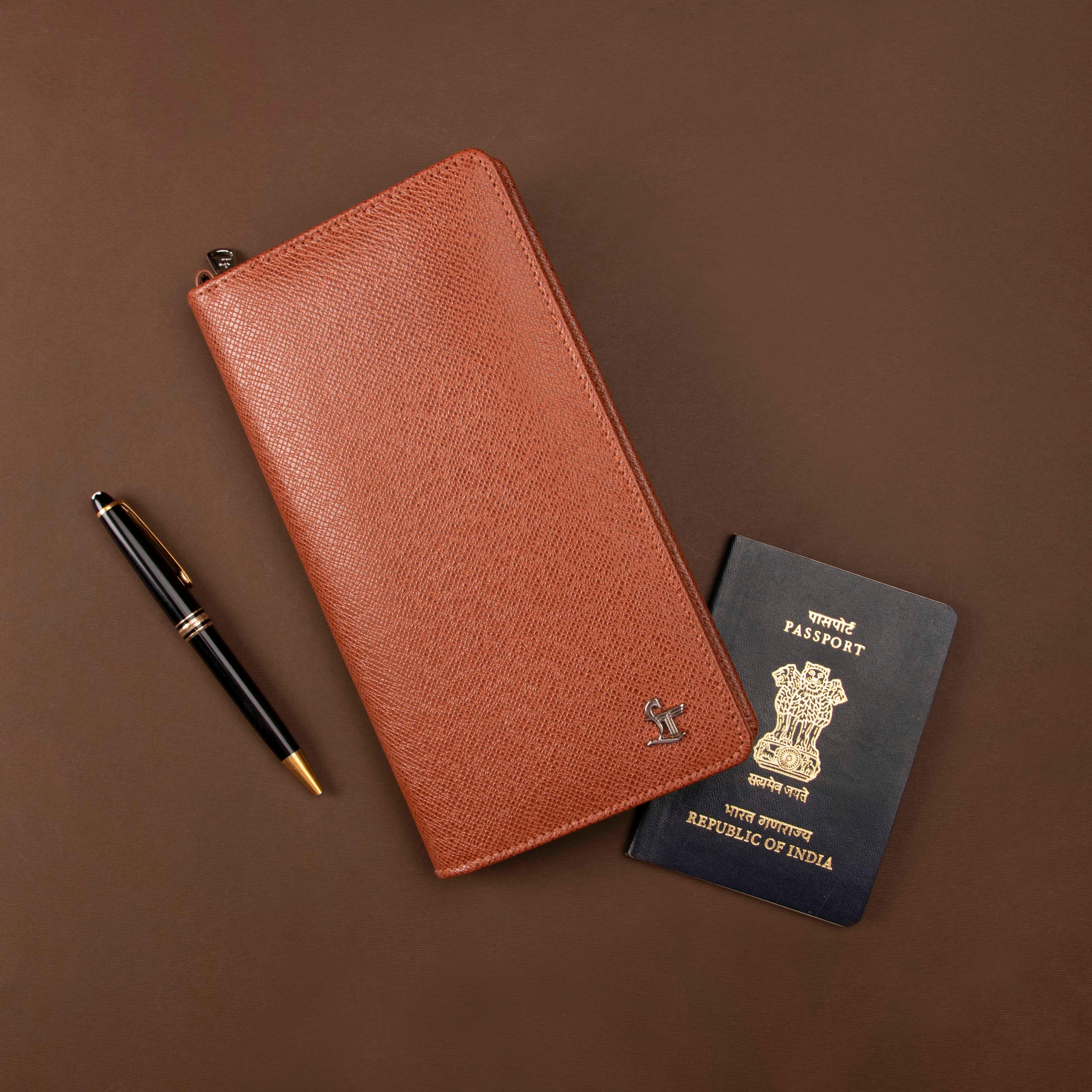 Full Zip Travel Wallet | 100% Genuine Leather | Color: Tan