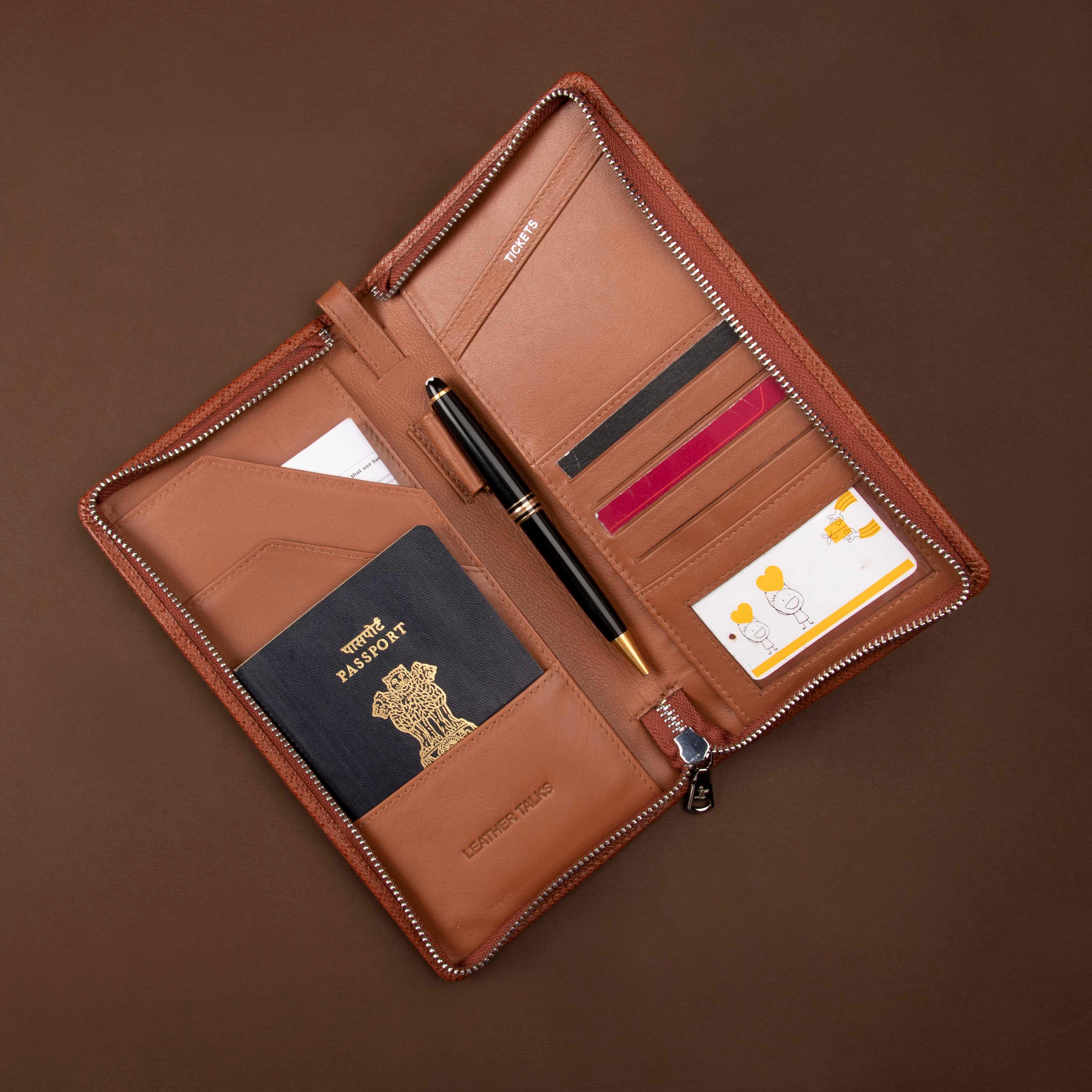 Full Zip Travel Wallet | 100% Genuine Leather | Color: Tan